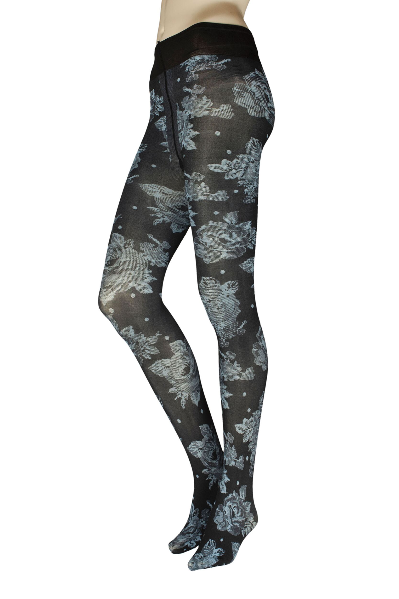 Women's 1 Pair Trasparenze Felis Opaque Floral Print Tights Black / Blue L