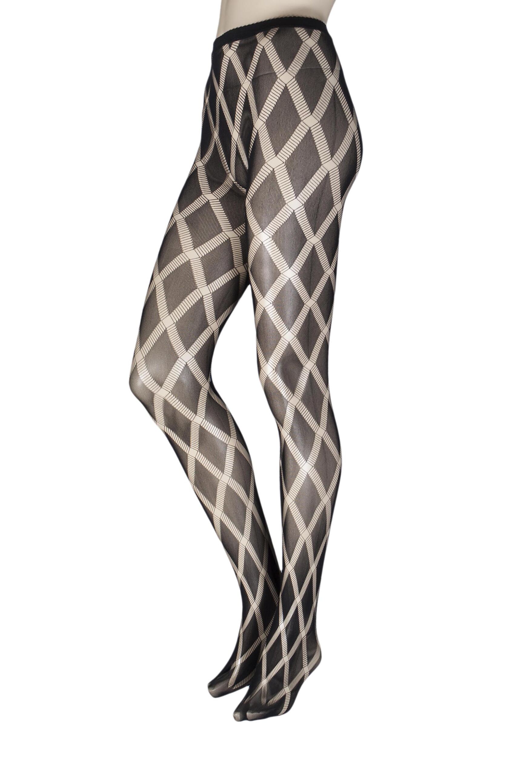 Image of Ladies  Pair Elle Patterned Fishnet Tights Diamond