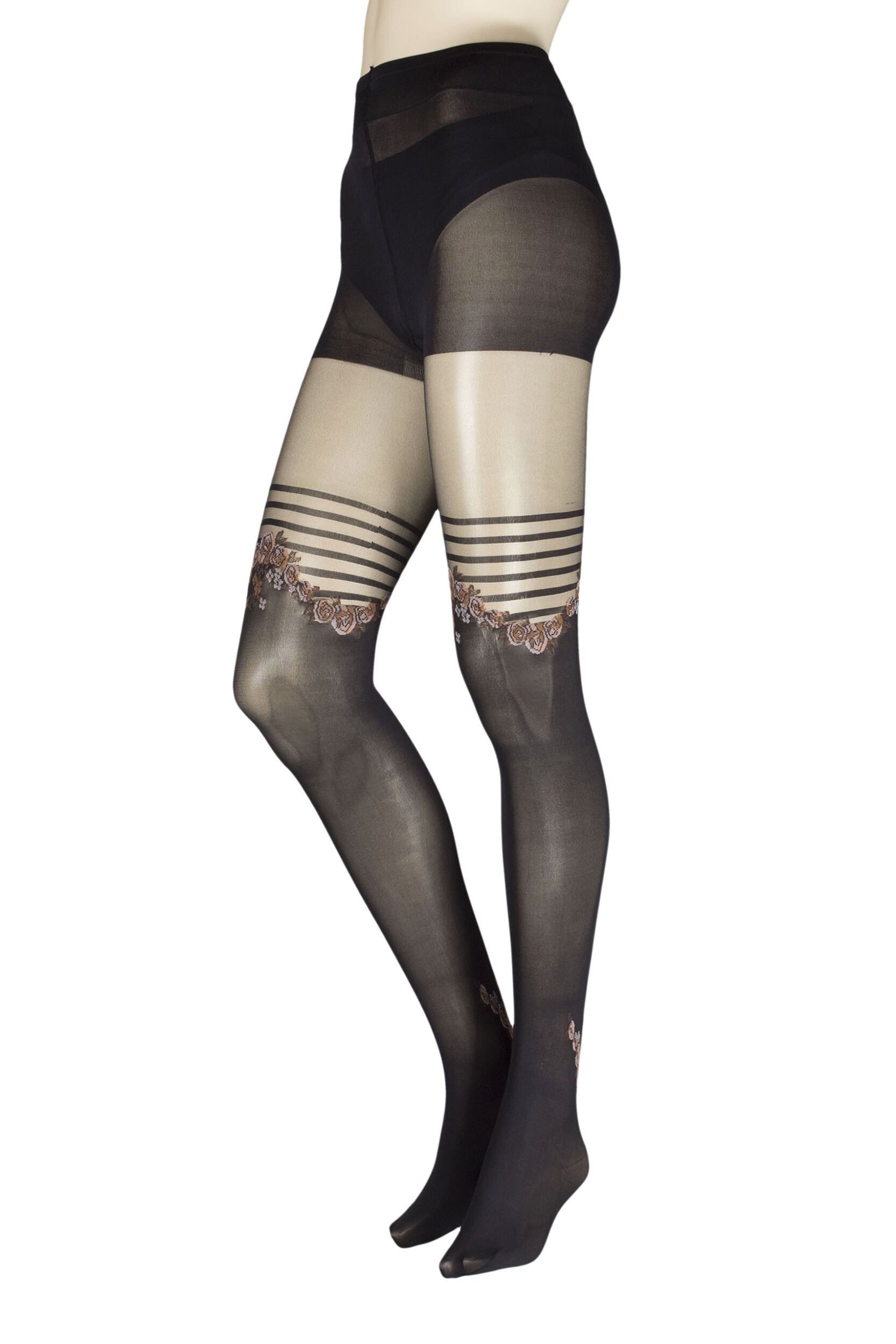 Image of Ladies  Pair Trasparenze Folletto Mock Hold Up Tights Black Medium