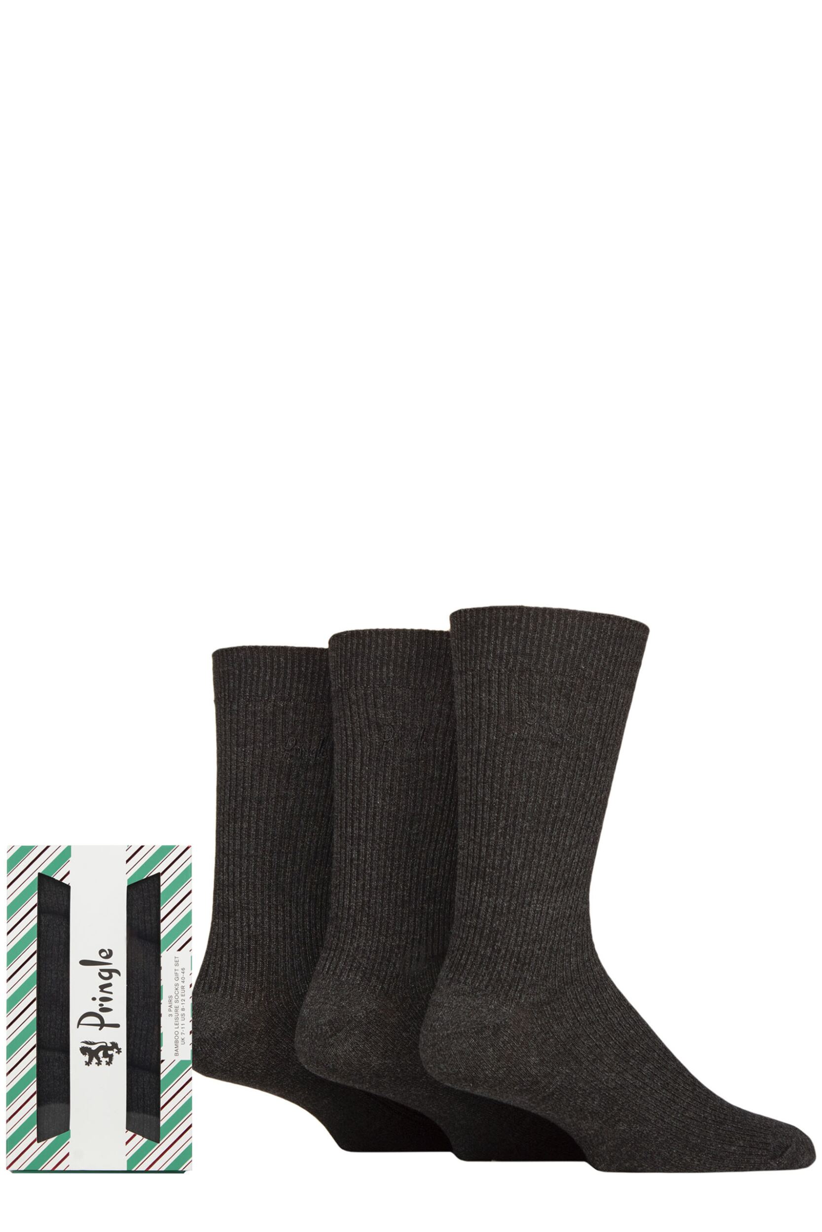 Mens 3 Pair Pringle Bamboo Leisure Socks in Candy Cane Gift Box Black 7-11 Mens