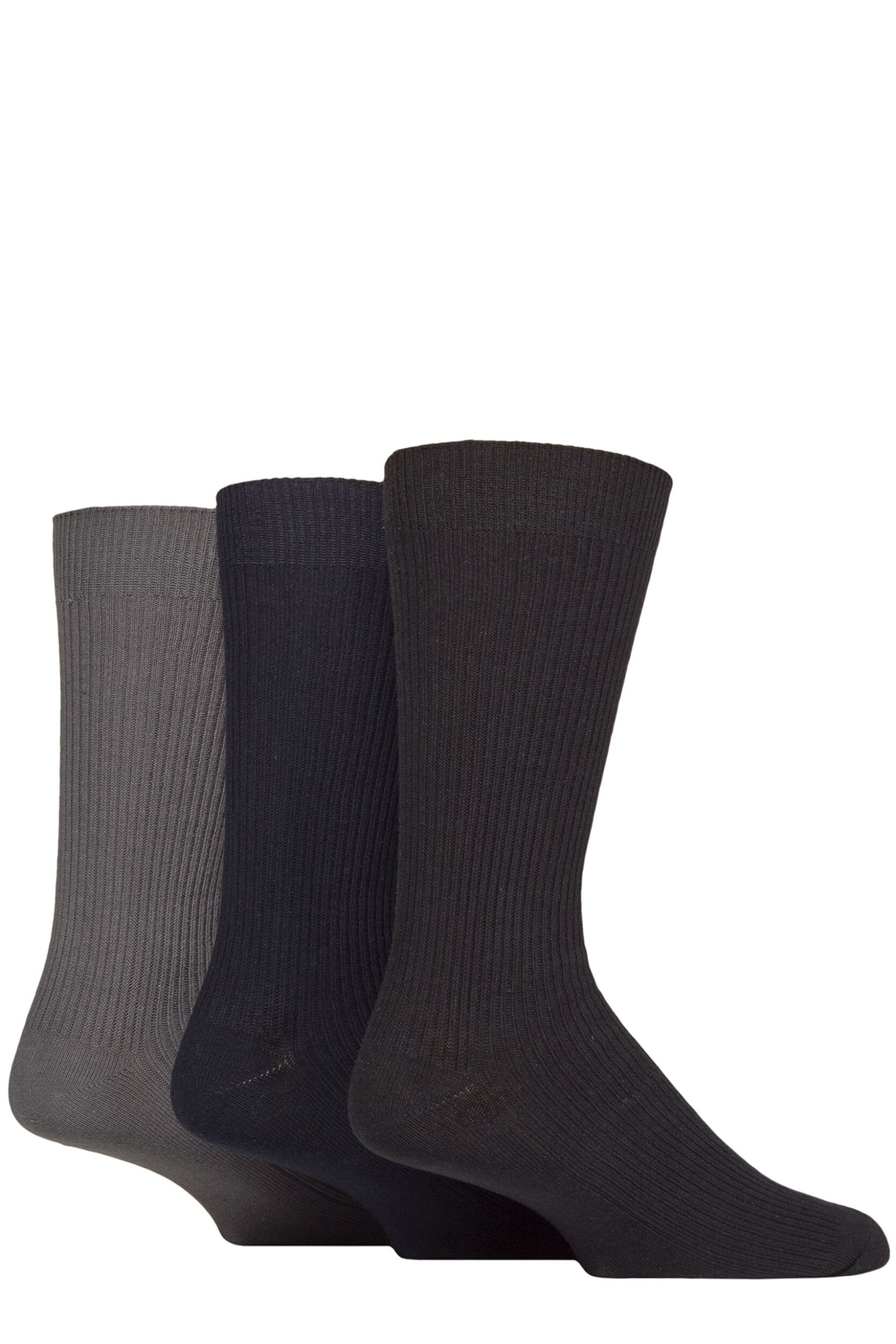 Mens 3 Pair Glenmuir Laird Cotton Ribbed Trouser Socks Black / Navy / Grey 7-11 Mens