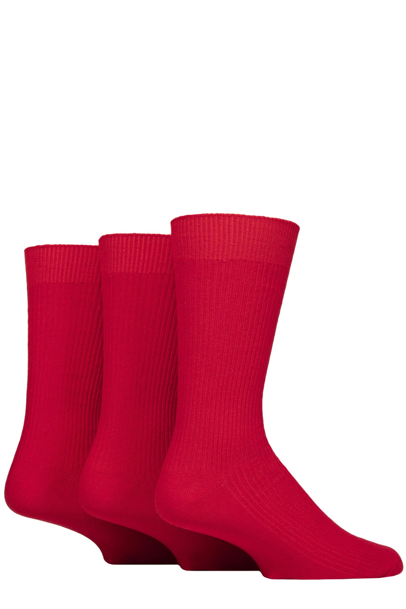 Image of Mens 3 Pair Glenmuir Laird Cotton Ribbed Trouser Socks Reds 7-11 Mens