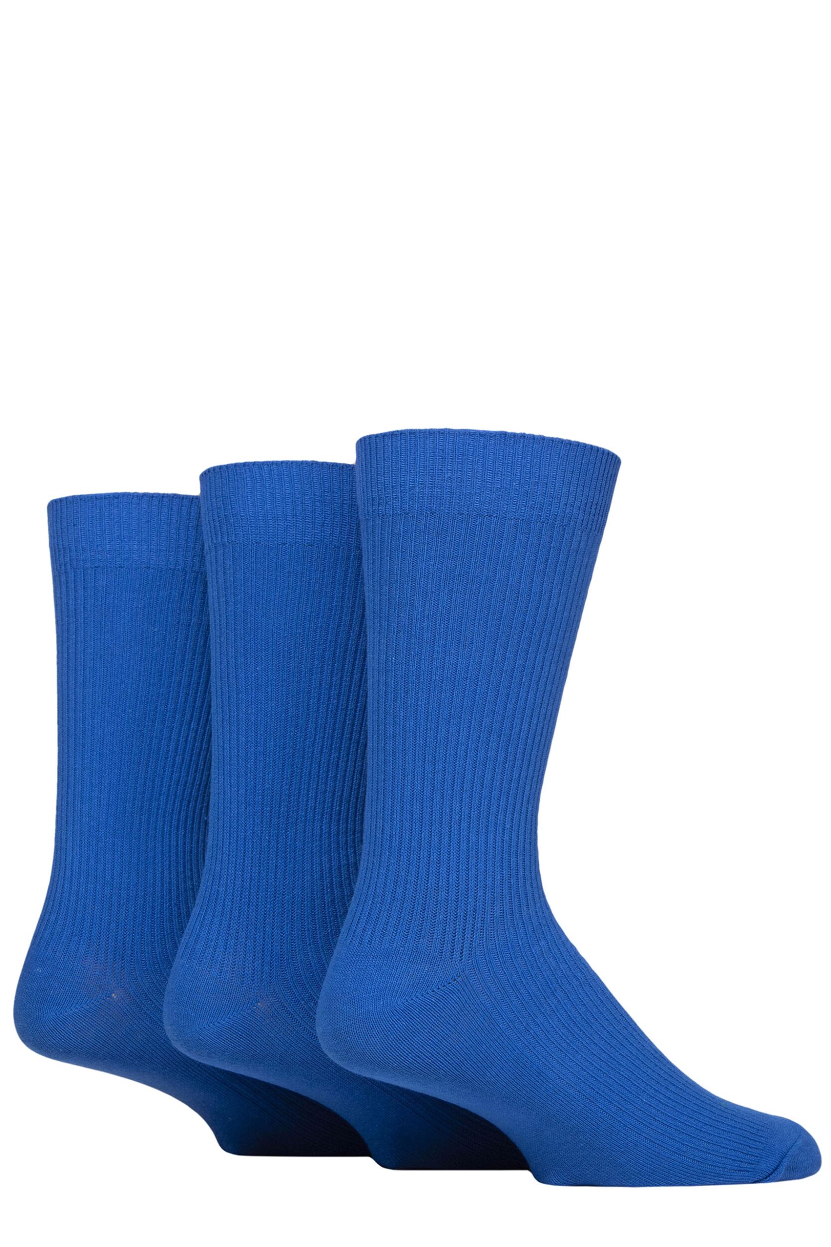 Image of Mens 3 Pair Glenmuir Laird Cotton Ribbed Trouser Socks Blues 7-11 Mens