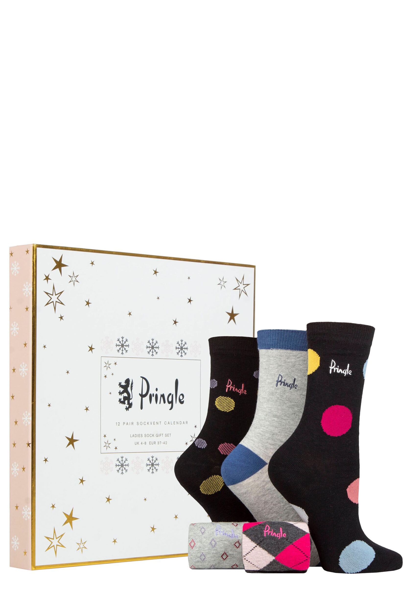Women's 12 Pair Pringle Sockvent Christmas Advent Calendar Assorted 4-8 Ladies
