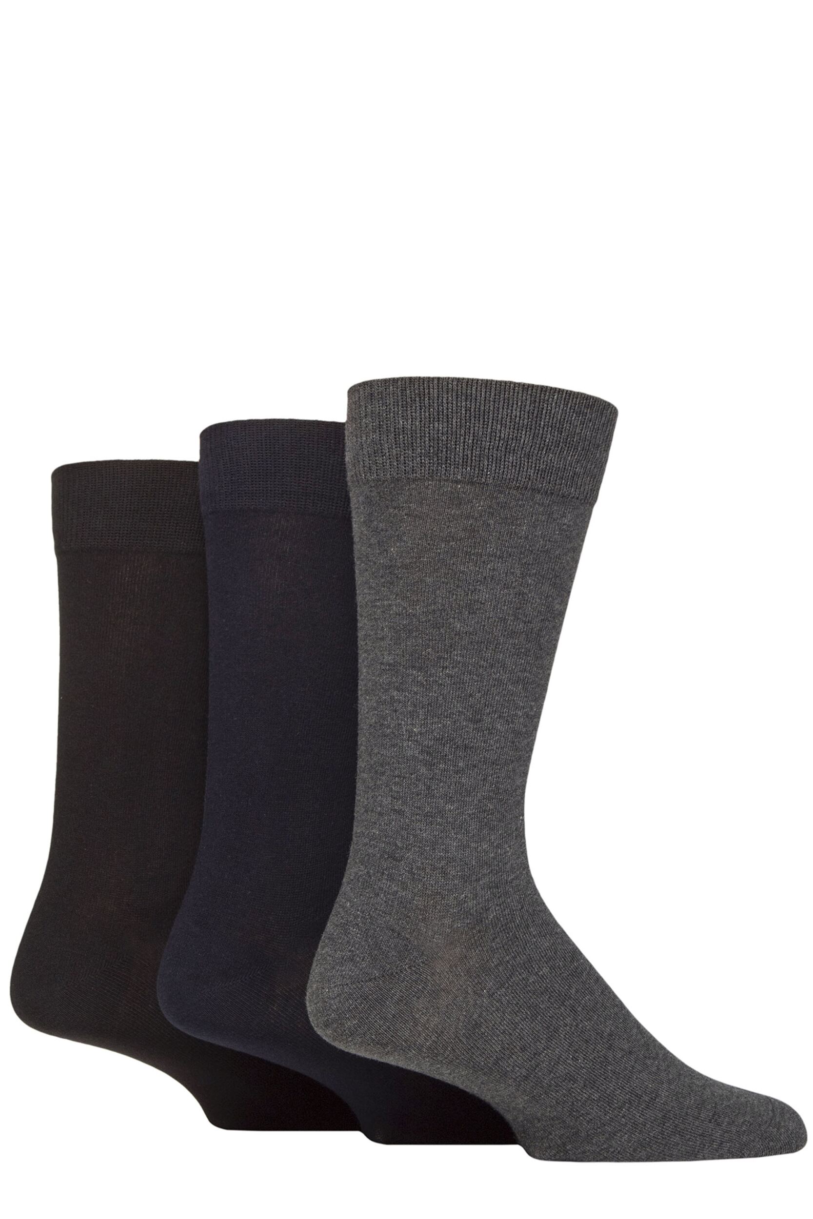 Mens 3 Pair Glenmuir Endrick Cotton Plain Trouser Socks Black / Navy / Grey 7-11 Mens