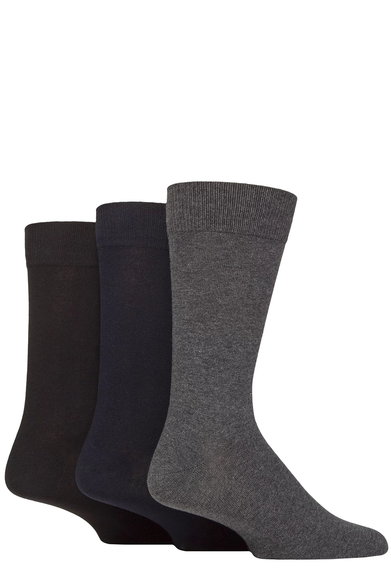 Mens 3 Pair Glenmuir Endrick Cotton Plain Trouser Socks Black / Navy / Grey 7-11 Mens