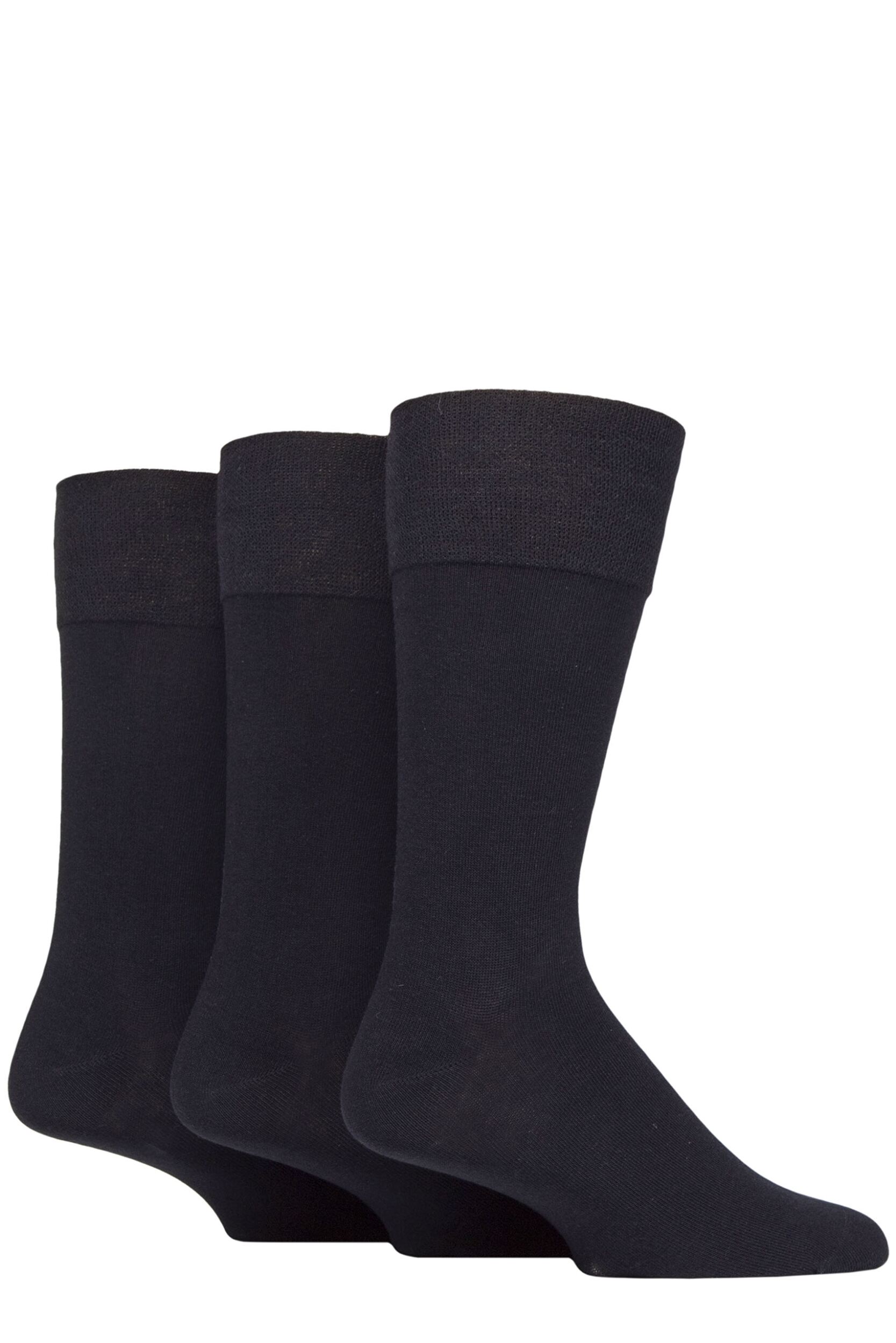 Image of Mens 3 Pair Glenmuir Dunvegan Comfort Cuff Plain Cotton Socks Navy 7-11 Mens