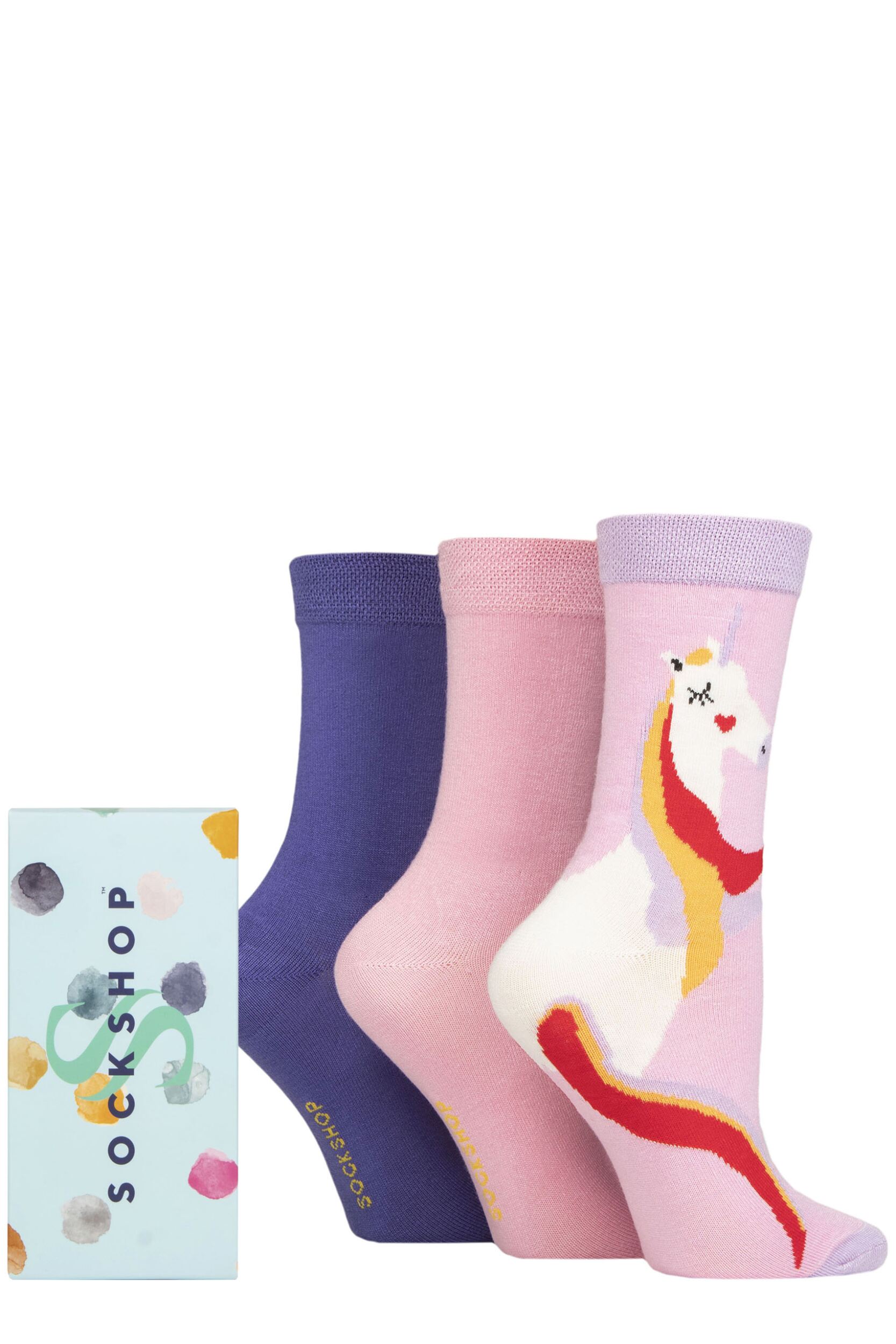 Women's 3 Pair SOCKSHOP Bamboo Bright Gift Boxed Socks I'm Horny 4-8 Ladies