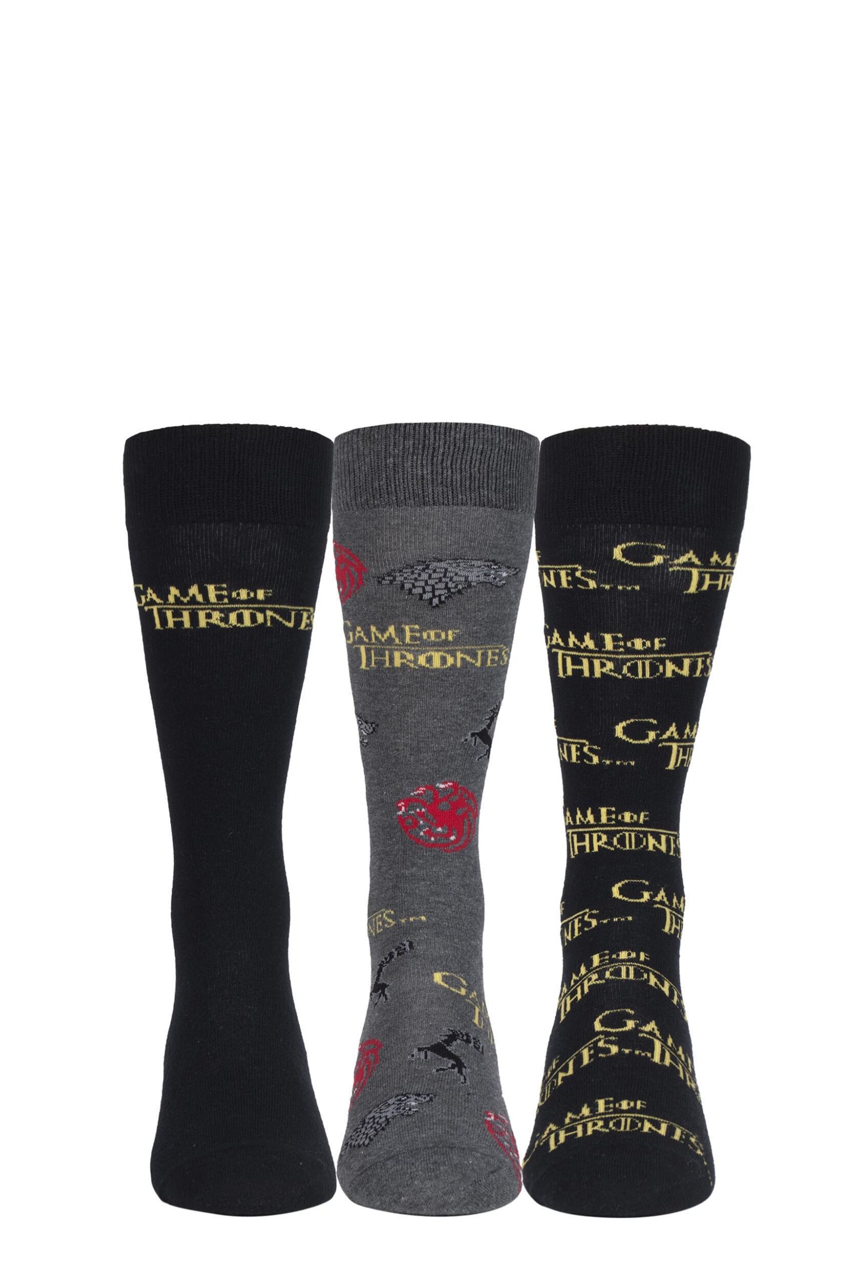 Image of 3 Pair Assorted Game of Thrones Logo Cotton Socks Unisex 5-10 Unisex - Film & TV Characters
