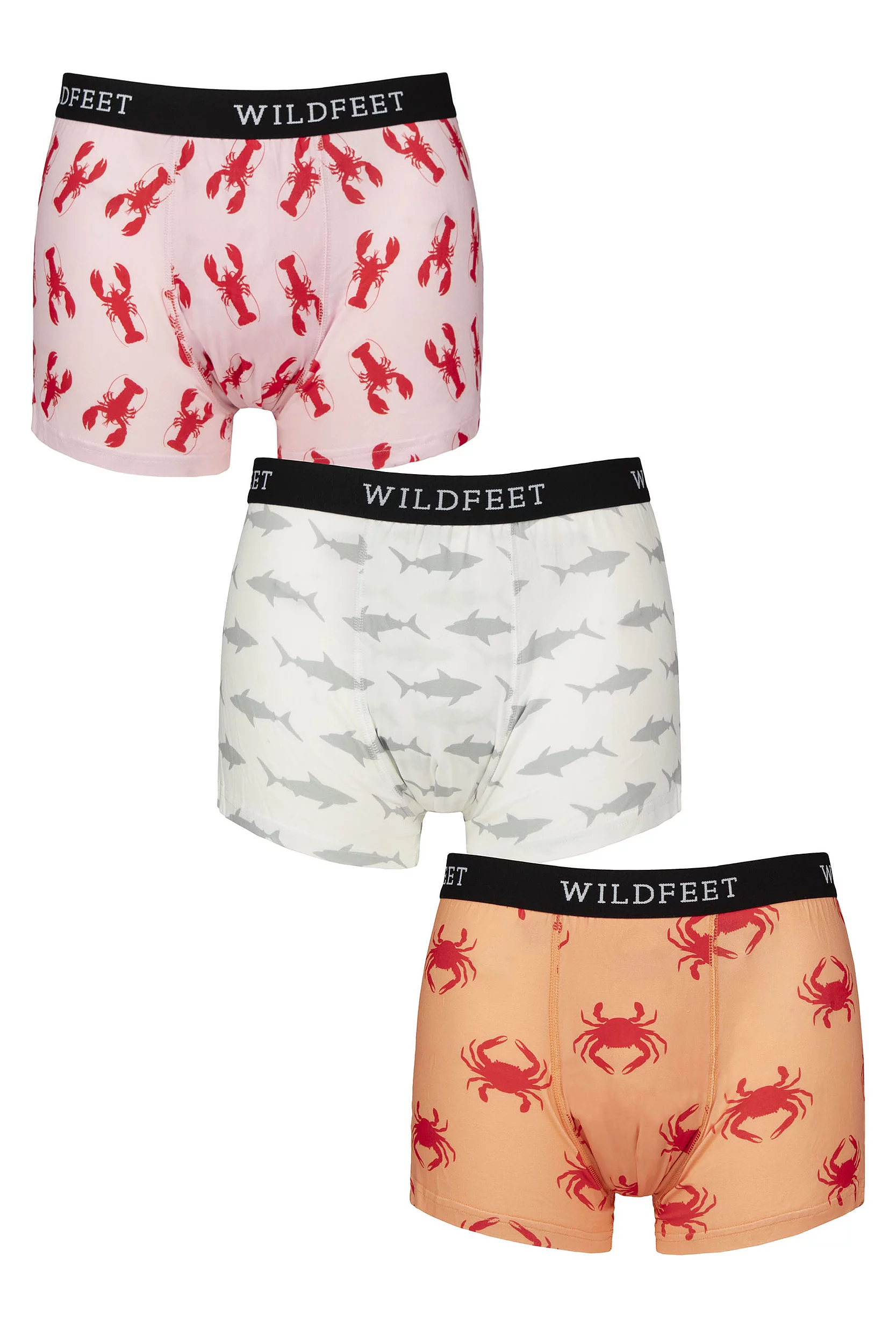 Mens 3 Pack SOCKSHOP Wildfeet Patterned Trunks Lobster / Shark / Crab