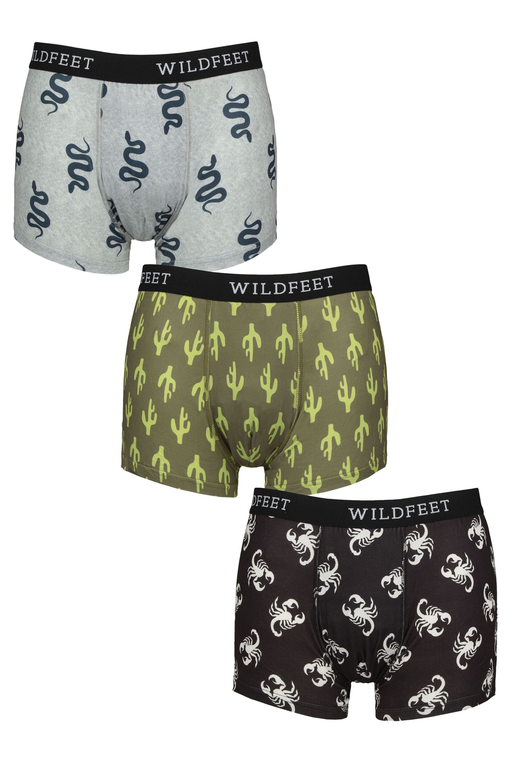 Mens 3 Pack SOCKSHOP Wildfeet Patterned Trunks Snake / Cactus / Scorpion L