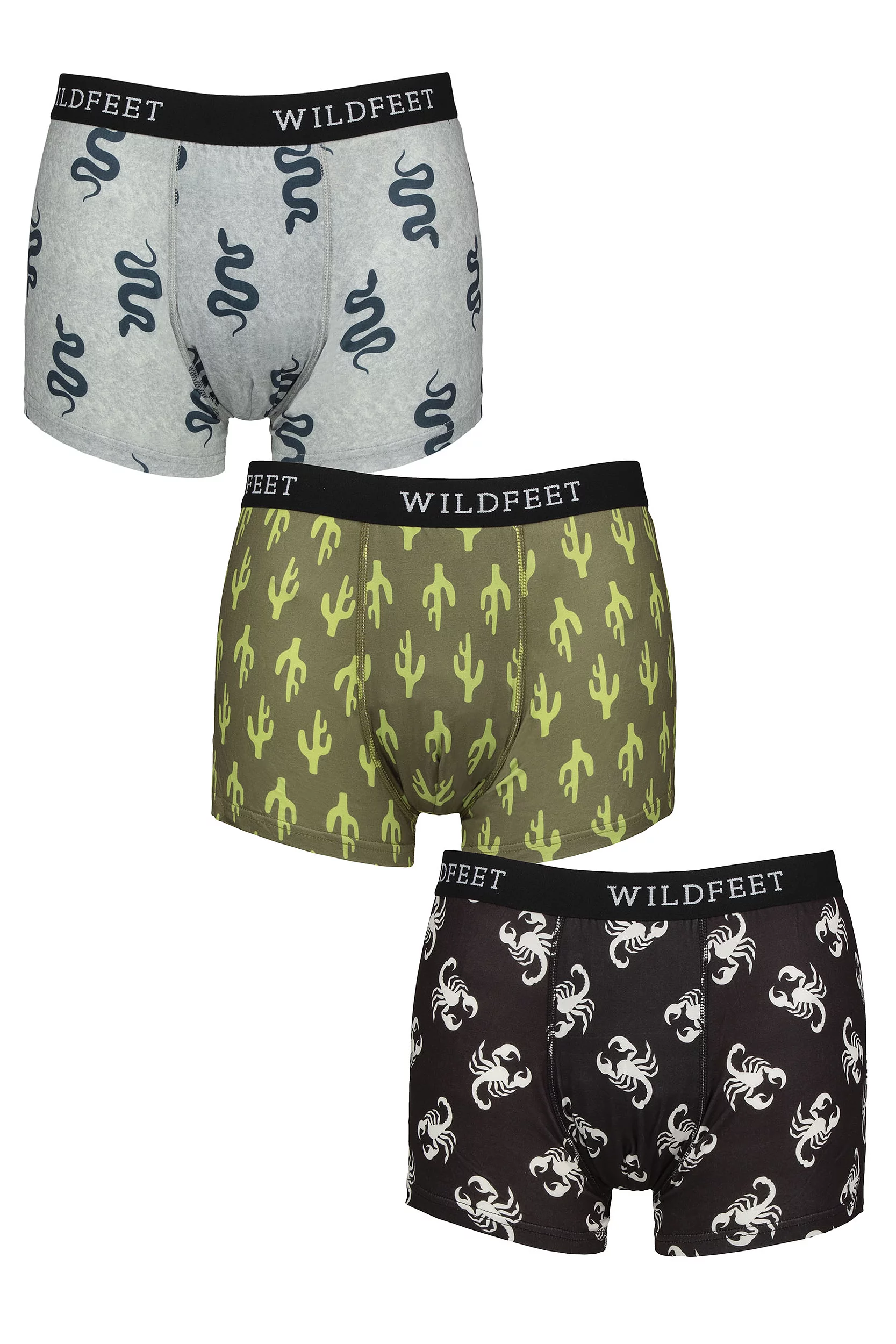 Mens 3 Pack SOCKSHOP Wildfeet Patterned Trunks Snake / Cactus / Scorpion
