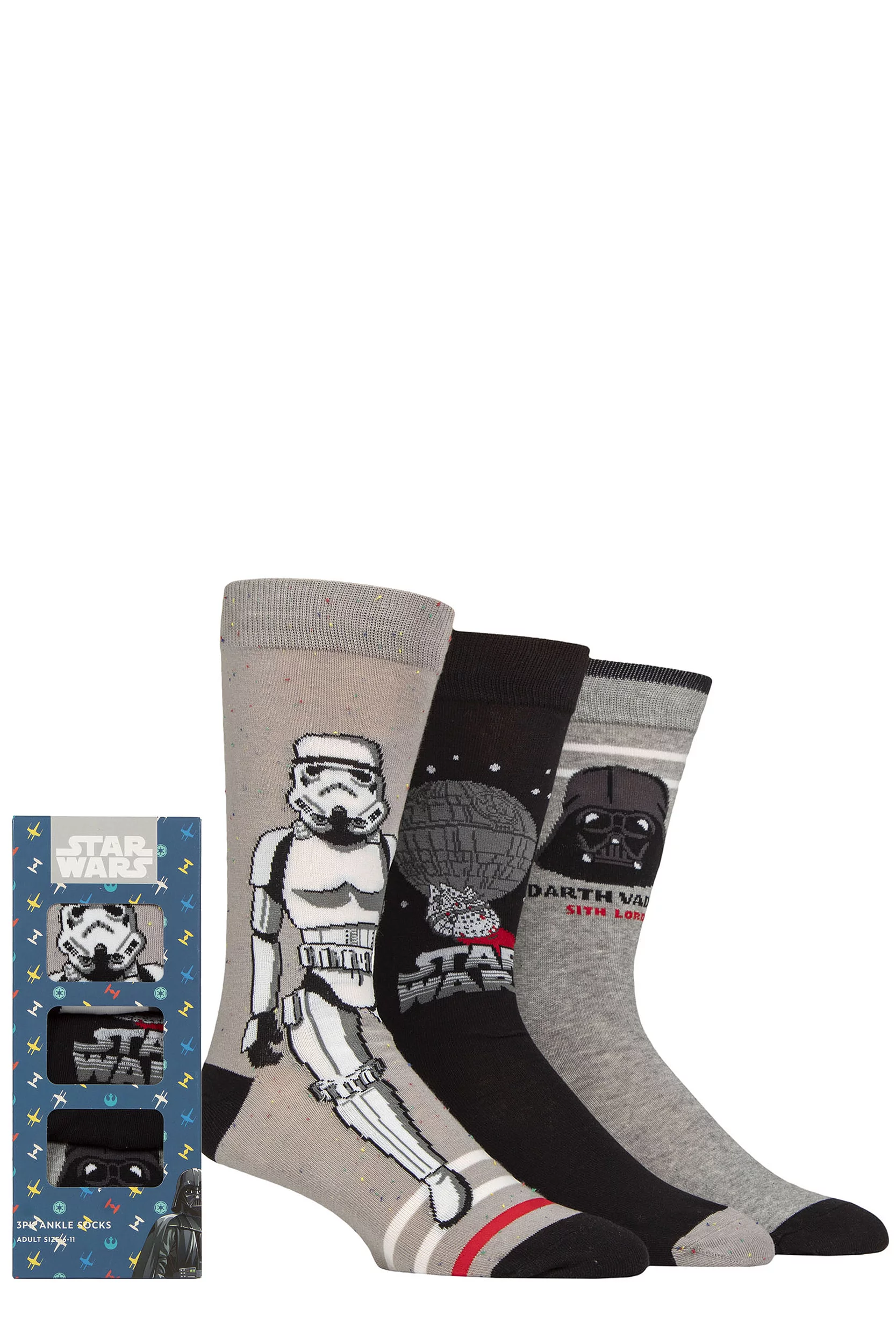 Mens 3 Pair SOCKSHOP Star Wars Empire Gift Boxed Cotton Socks Multi 6-11 Mens