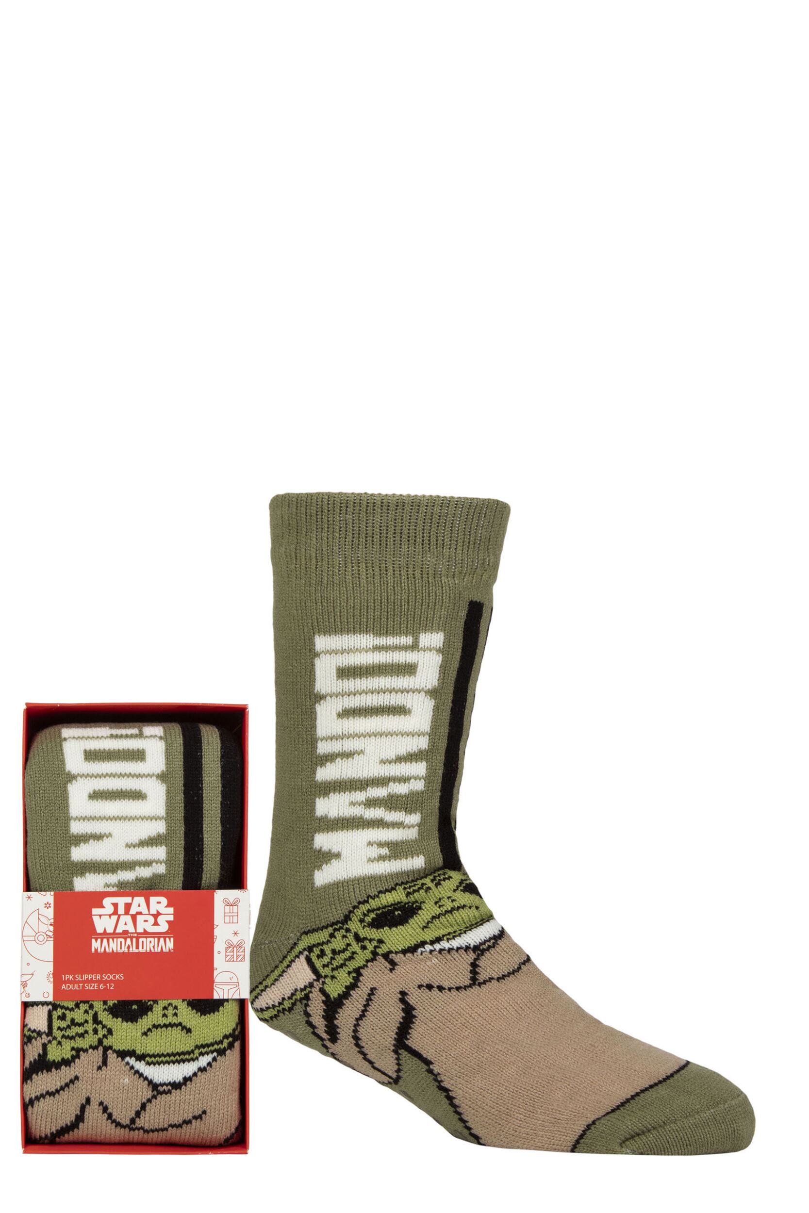 Image of Mens 1 Pair SOCKSHOP Star Wars The Mandalorian Gift Boxed Slipper Socks Multi 6-11 Mens