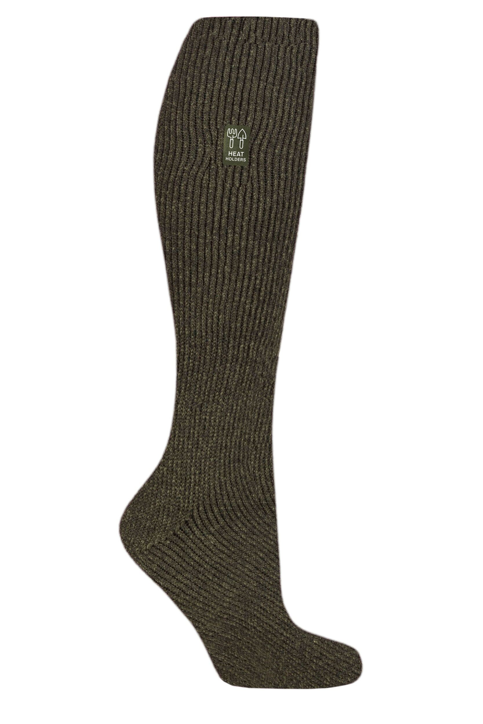Women's 1 Pair SOCKSHOP Heat Holders Outdoor 2.3 TOG Plain Long Leg Gardening Socks Forest Green 4-8