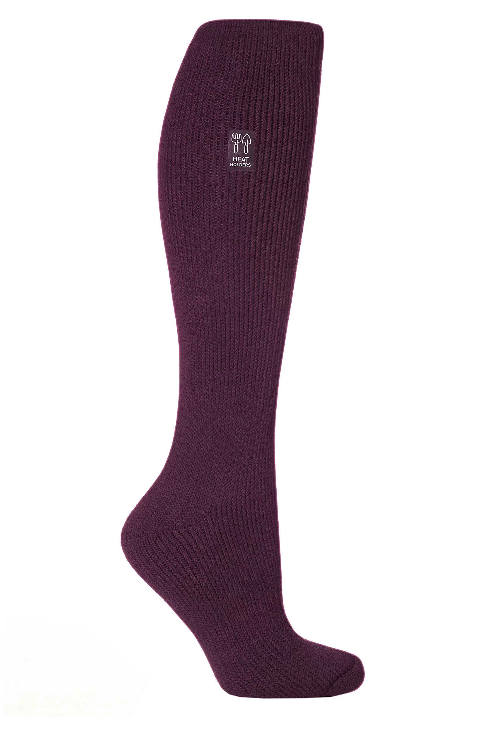 Women's 1 Pair SOCKSHOP Heat Holders Outdoor 2.3 TOG Plain Long Leg Gardening Socks Plum 4