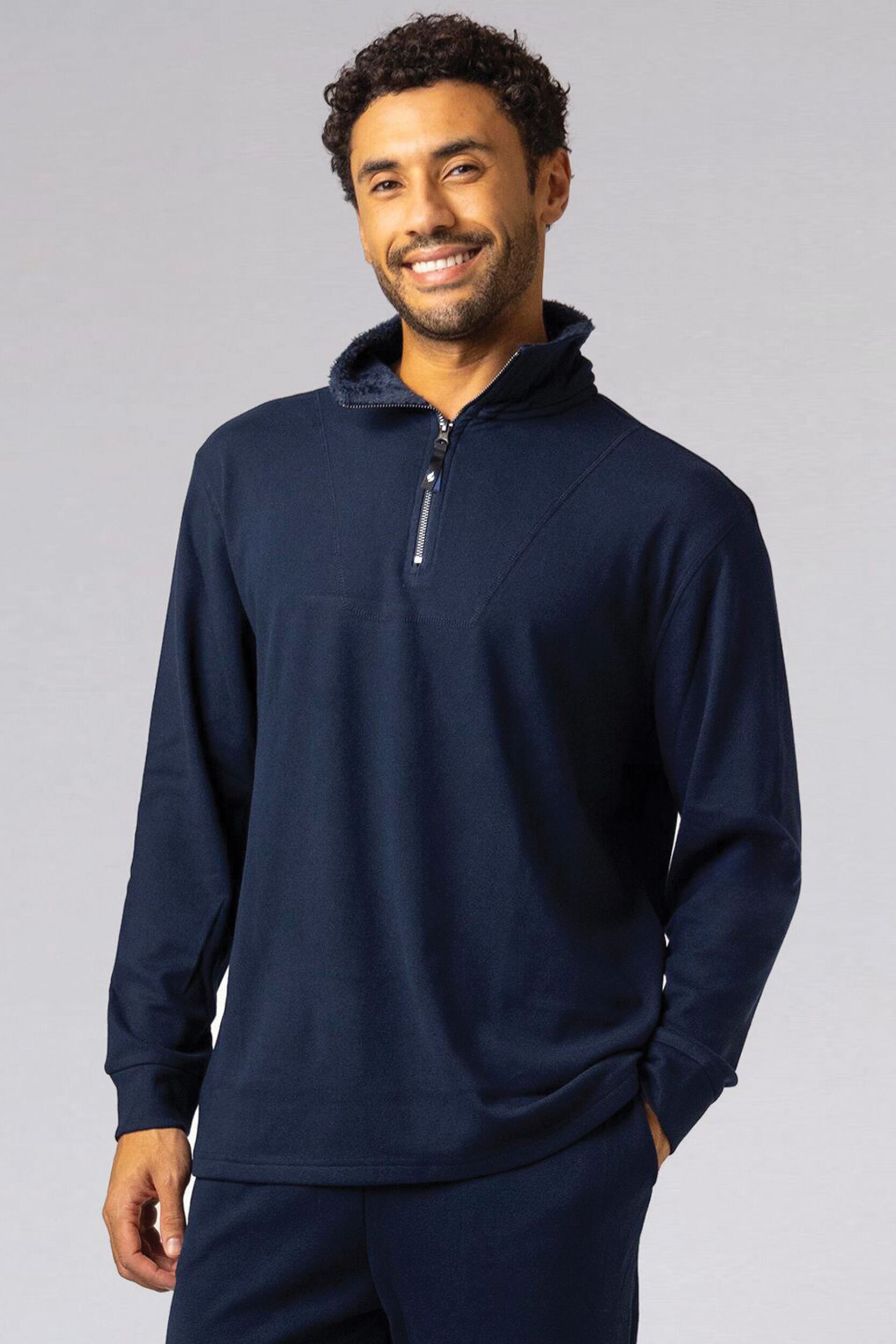 Mens 1 Pack Heat Holders Quarter Zip Thermal Lounge Top Navy S