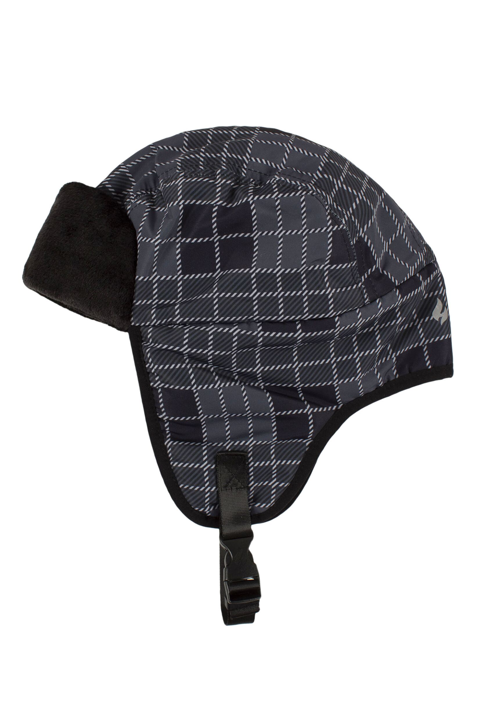 Mens 1 Pack Heat Holders Tim Aviator Plaid Hat with Plush Cuff Black / Grey L/XL