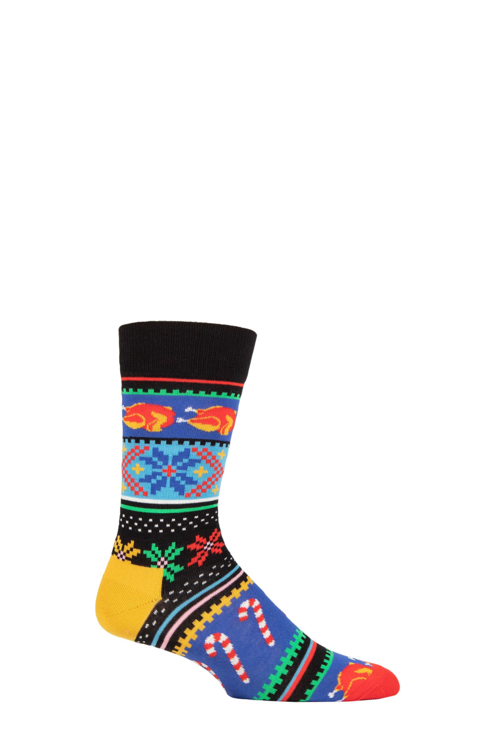 Mens and Women's 1 Pair Happy Socks Happy Holidays Socks Multi 4-7 Unisex