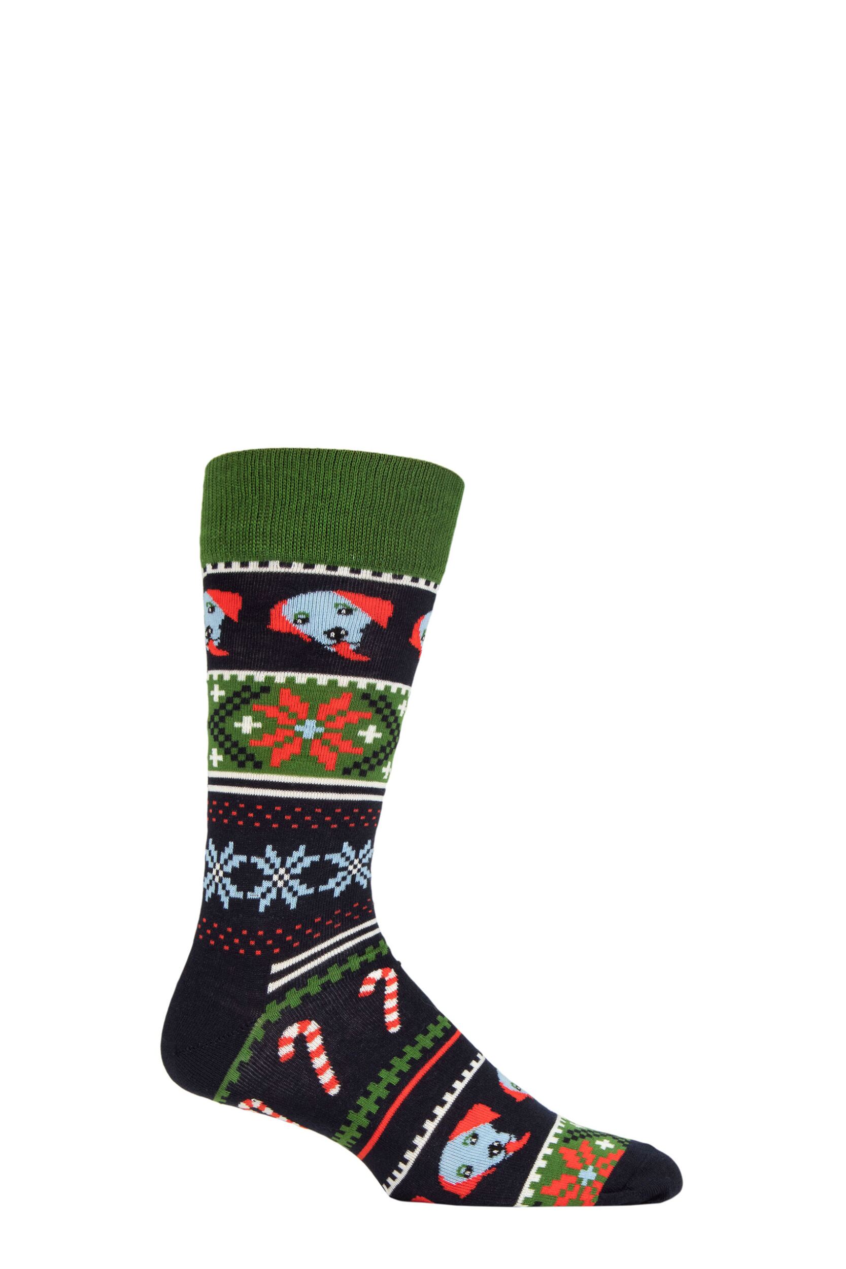 Mens and Women's 1 Pair Happy Socks Happy Holidays Socks Navy 4-7 Unisex