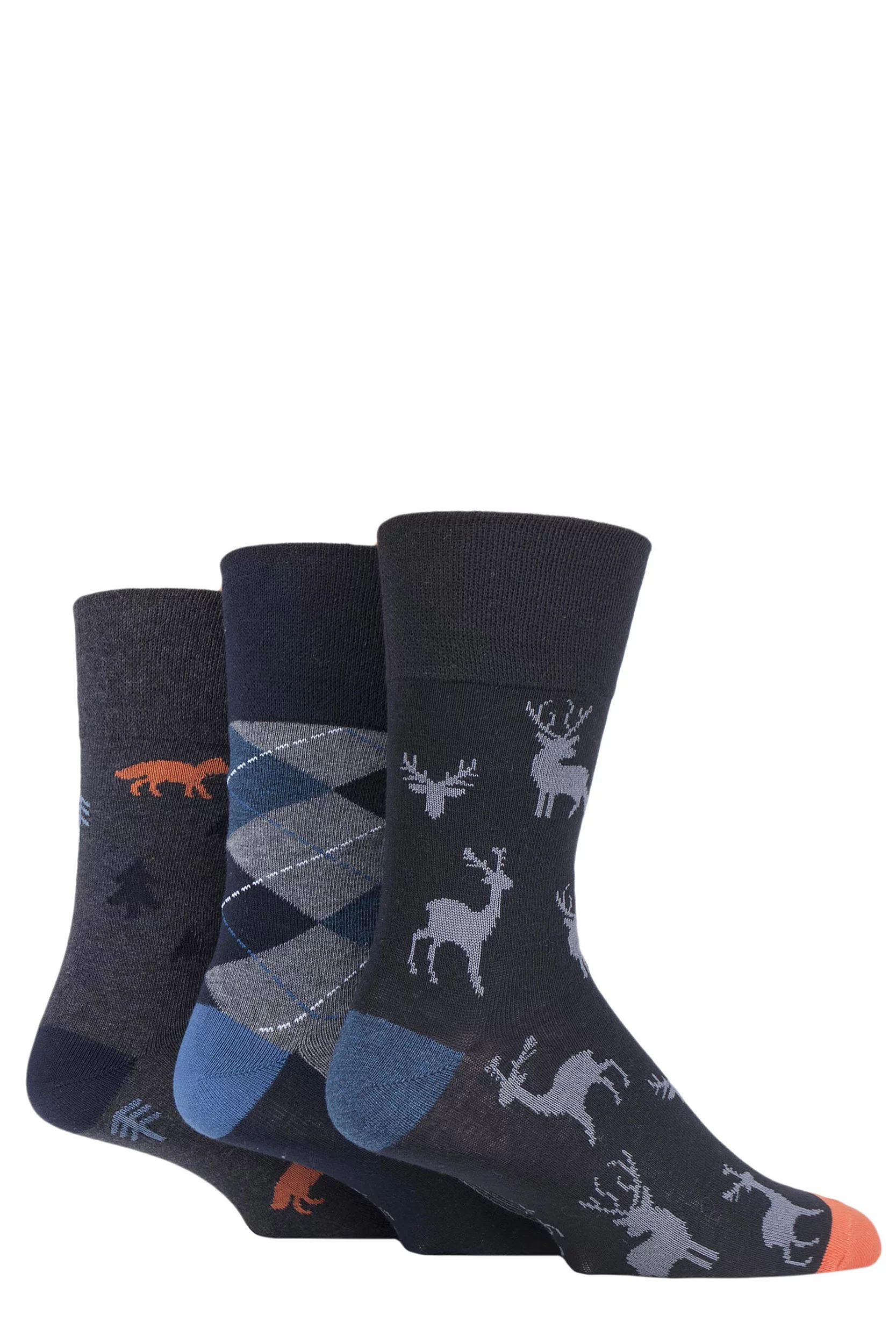 Mens 3 Pair Gentle Grip Fun Feet Socks Highlands Escape 6-11 Mens