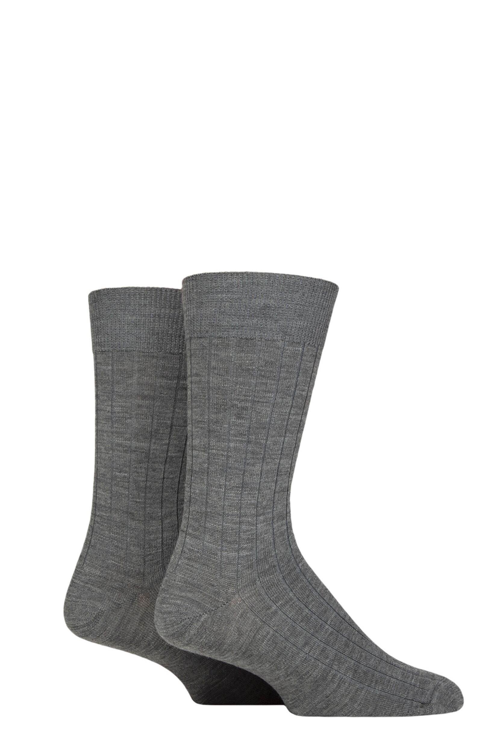 Mens 2 Pair HJ Hall Wool Rich Socks Mid Grey 6-11