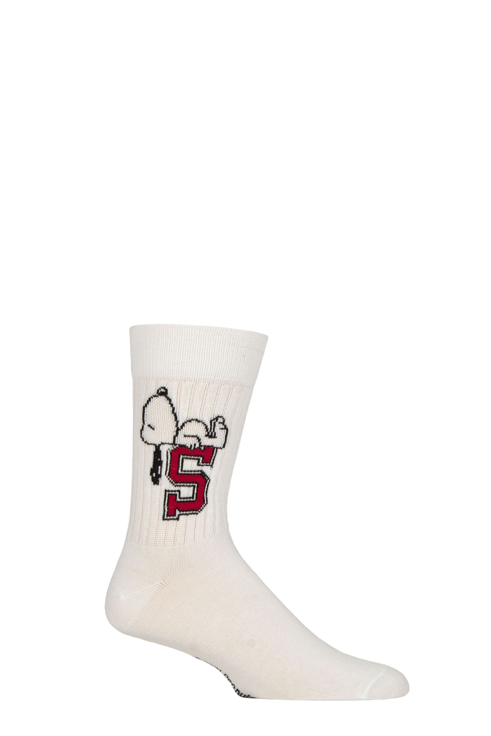 Mens 1 Pair SOCKSHOP Peanuts Snoopy Cotton Socks White 6-11 Mens