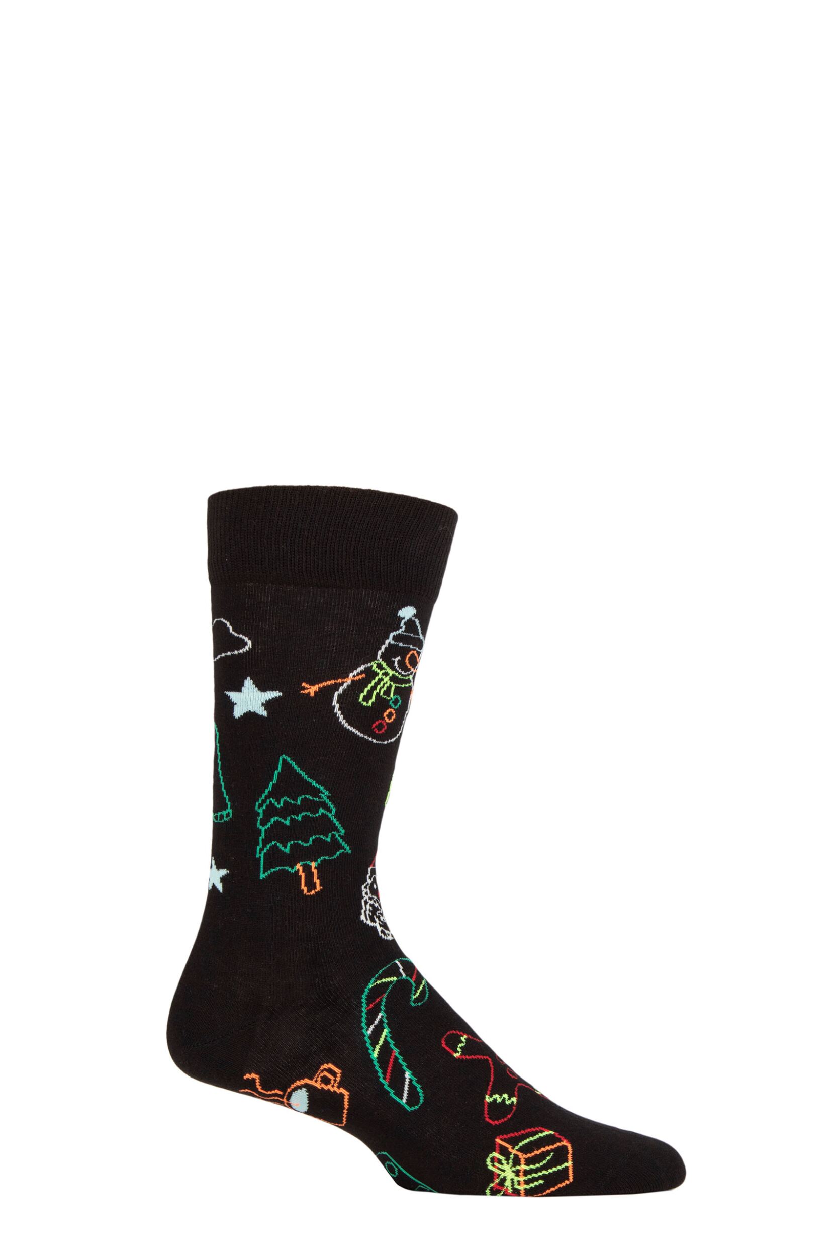 Mens and Women's 1 Pair Happy Socks Ho Ho Ho Socks Black 4-7 Unisex