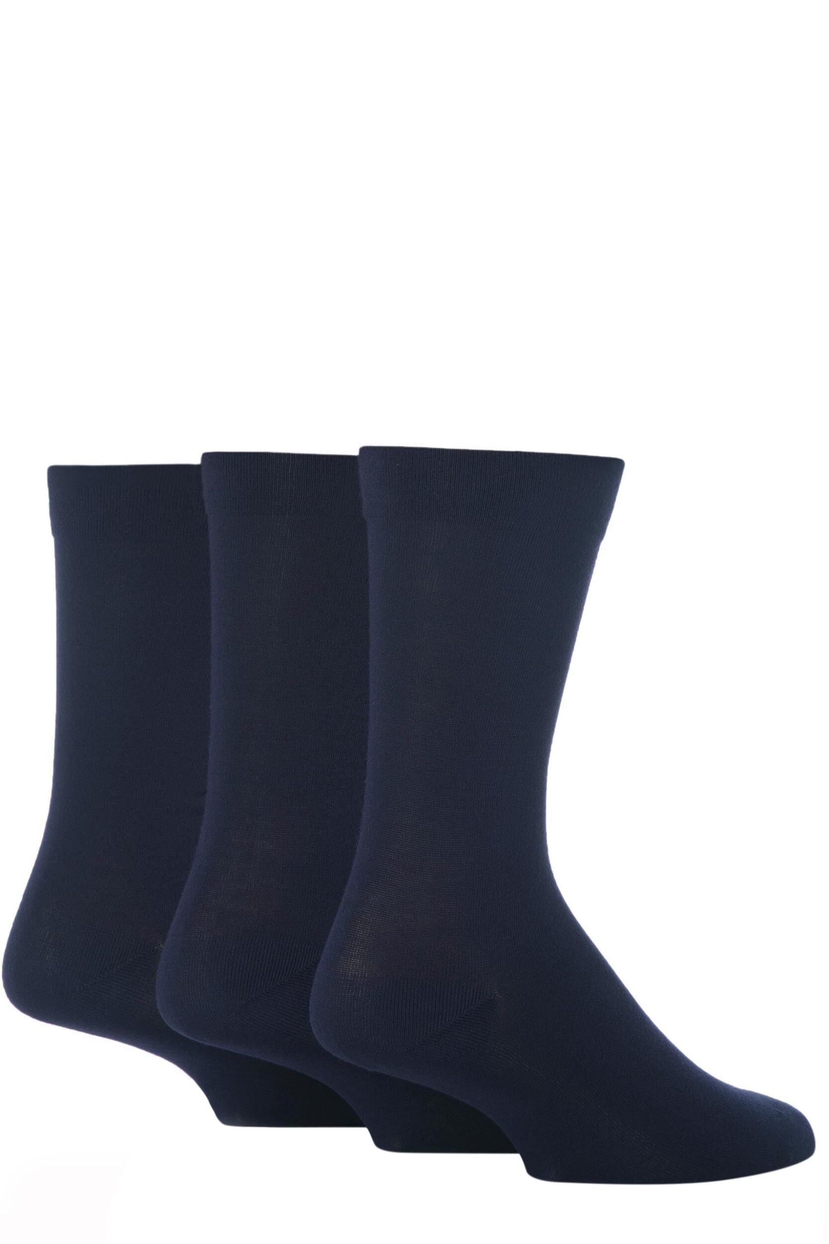 3 Pair Navy Comfort Cuff Plain Gentle Bamboo Socks with Smooth Toe Seams Men's 7-11 Mens - SOCKSHOP