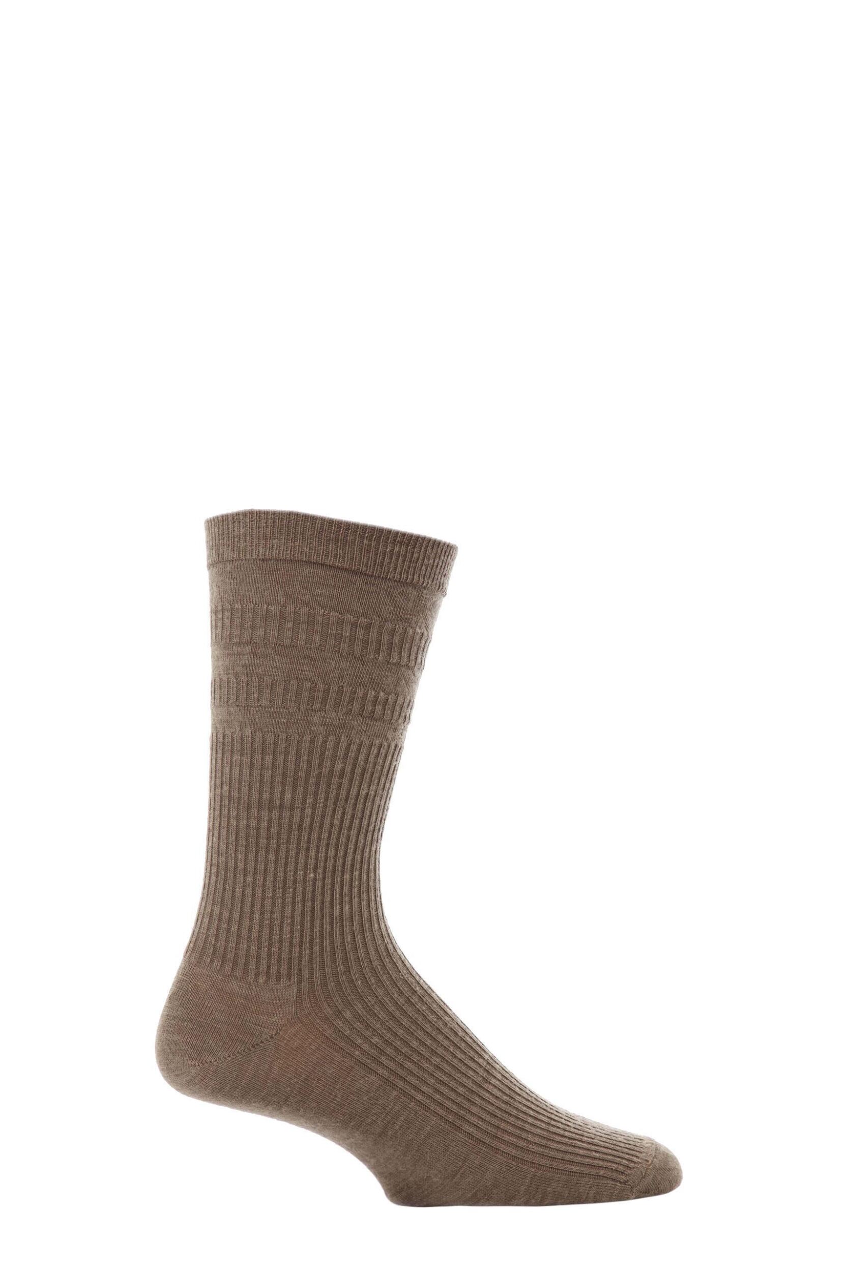Image of 1 Pair Taupe Original Wool Softop Socks Mens - HJ Hall