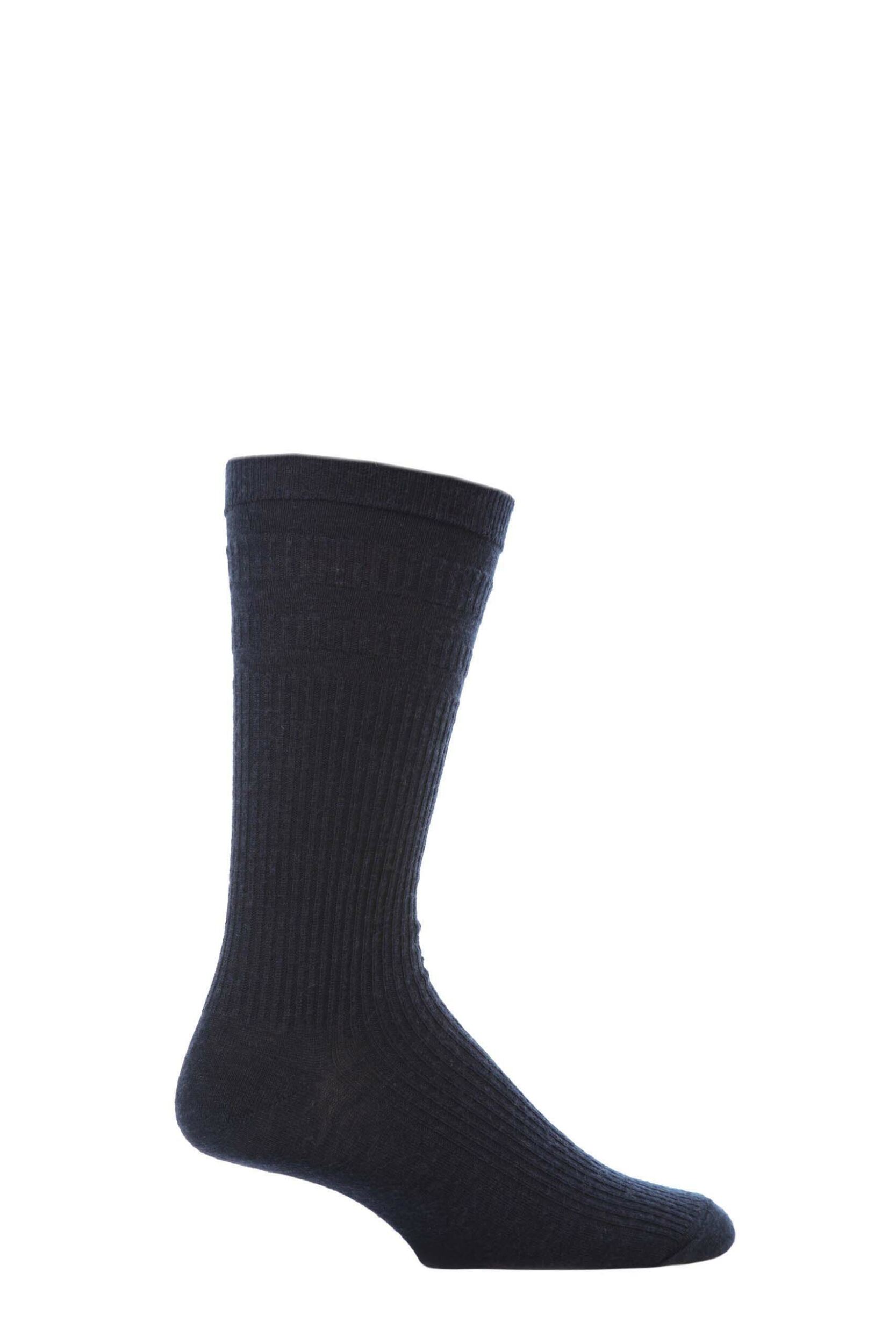 Image of 1 Pair Navy Extra Wide Wool Softop Socks Mens - HJ Hall