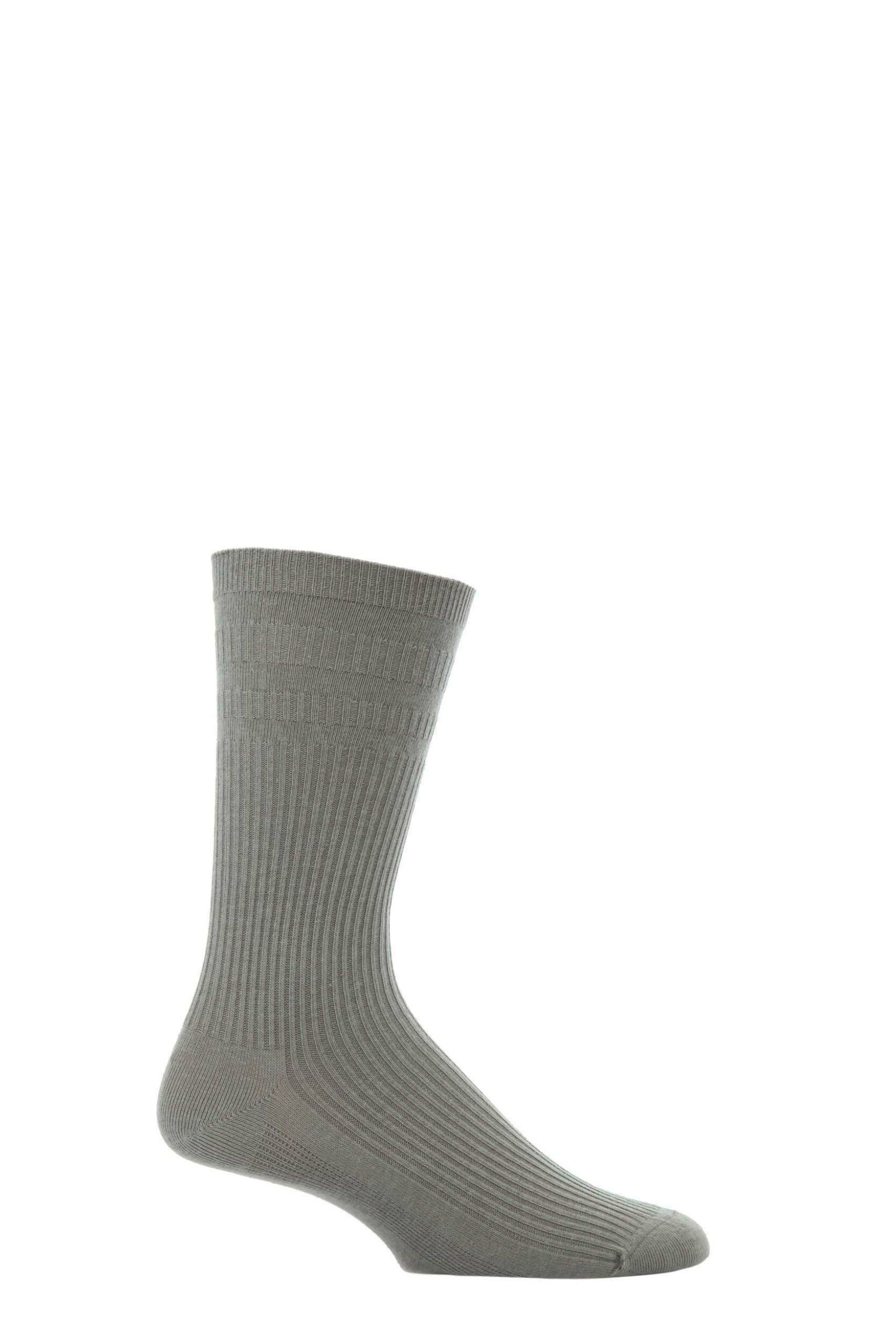 Image of 1 Pair Mid Grey Extra Wide Wool Softop Socks Mens - HJ Hall