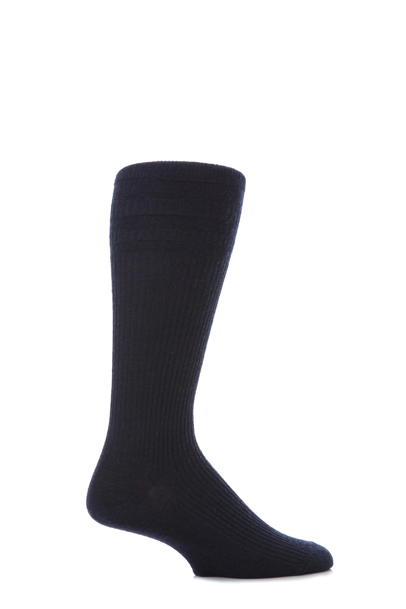 Image of 1 Pair Navy Mid Calf Wool Softop Socks Mens - HJ Hall