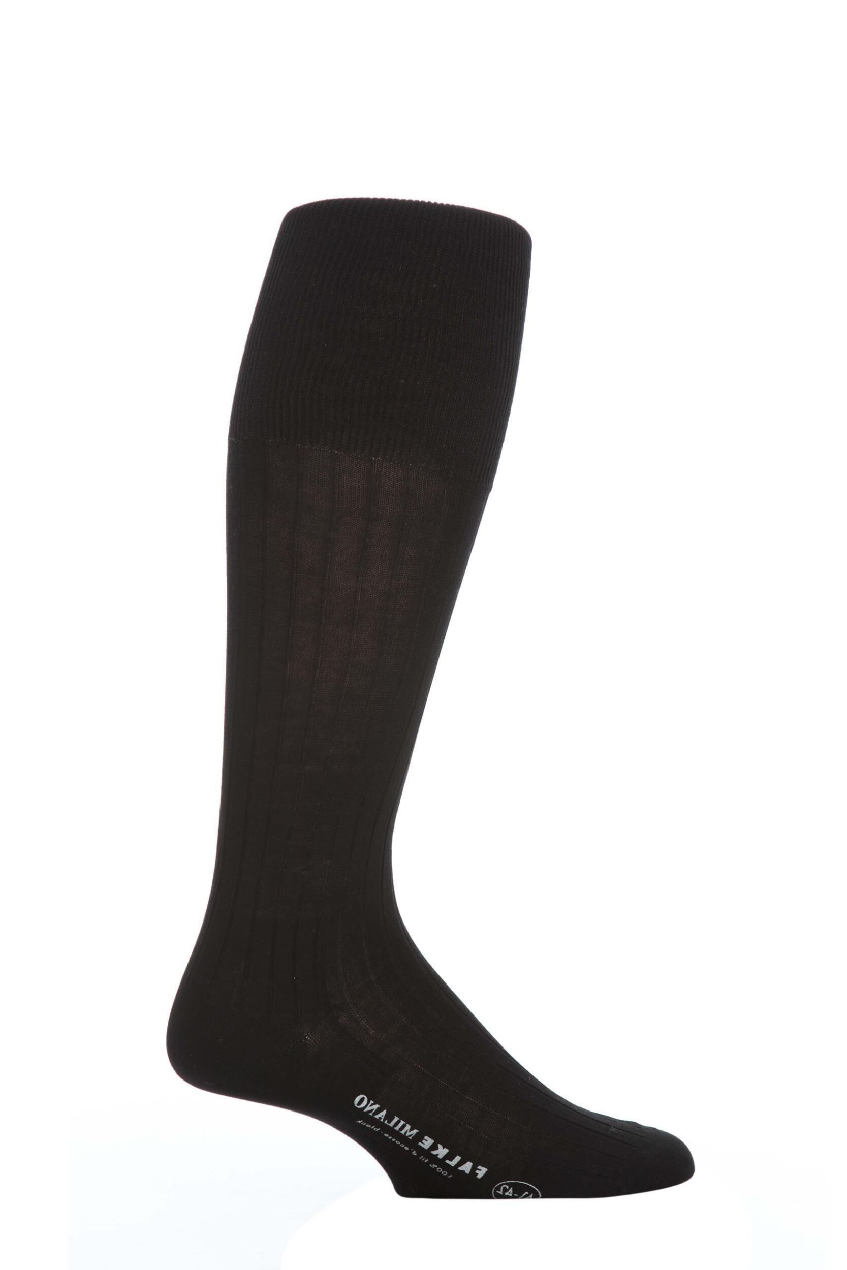 1 Pair Black Milano 97% Cotton Knee High Socks Men’s 10-11 Mens – Falke