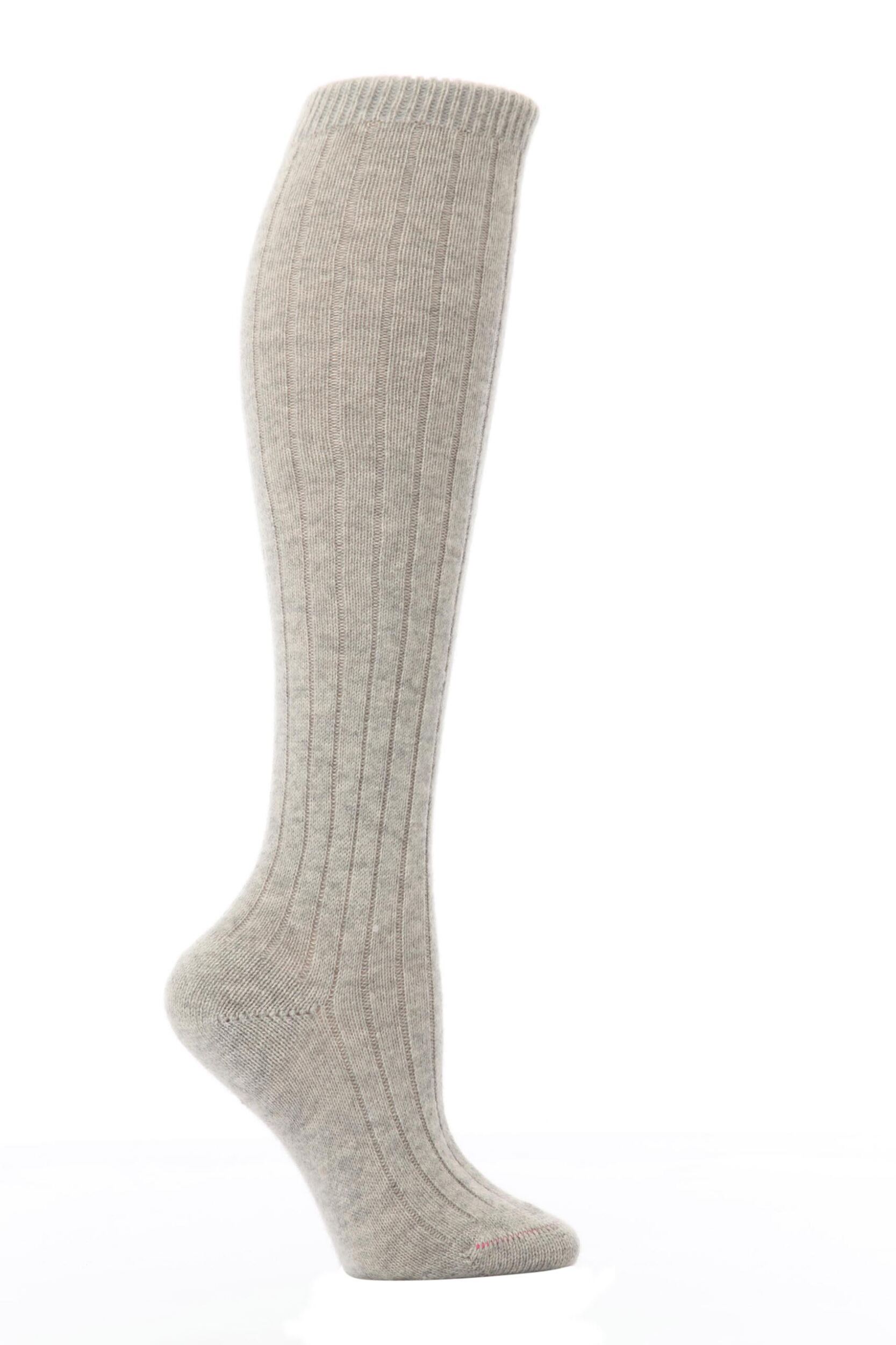 Image of 1 Pair Light Grey 85% Cashmere Rib Knee High Ladies - Pantherella