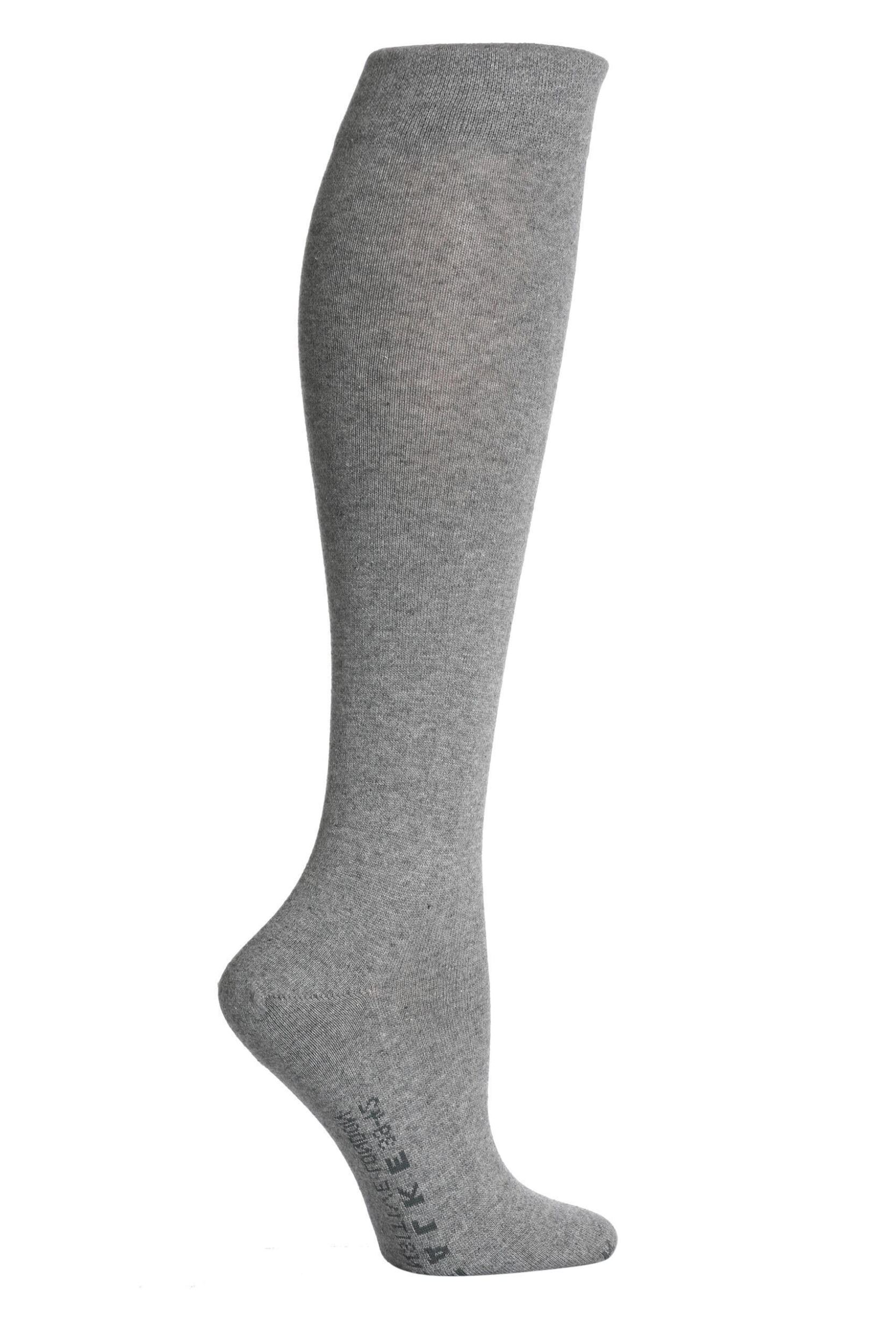 1 Pair Light Grey Melange Sensitive London Left and Right Comfort Cuff Cotton Knee High Socks Ladies 5.5-8 Ladies - Falke