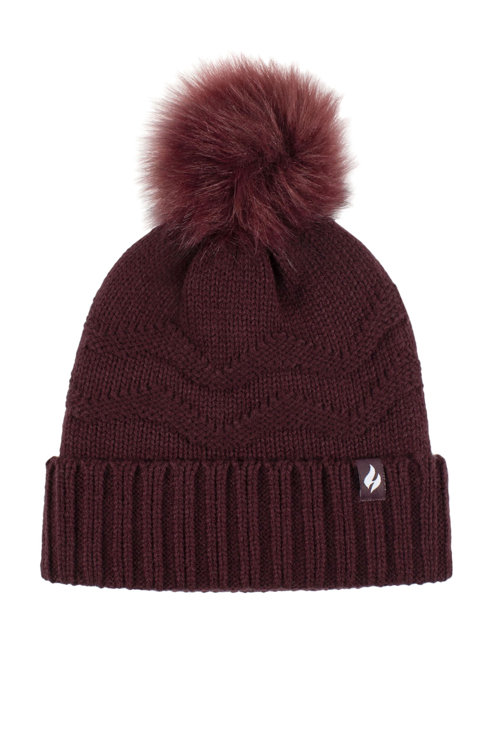 Women's 1 Pack Heat Holders Cotswolds Turnover Pom Pom Hat Wine One Size