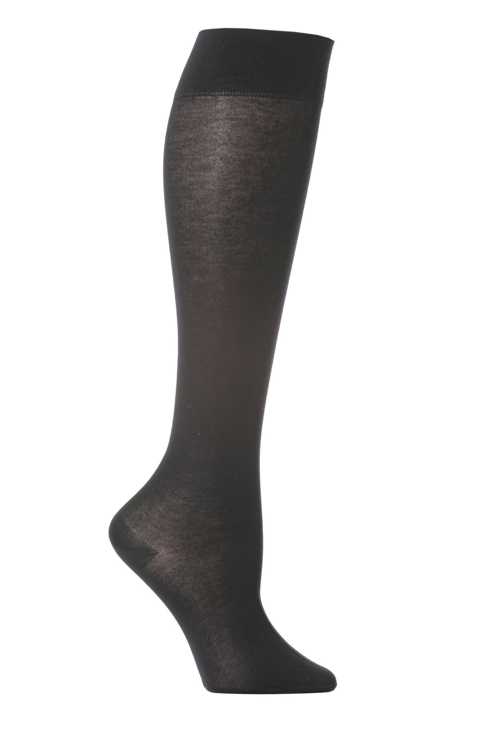 Image of 1 Pair Black Cotton Touch Knee High Socks Ladies - Falke