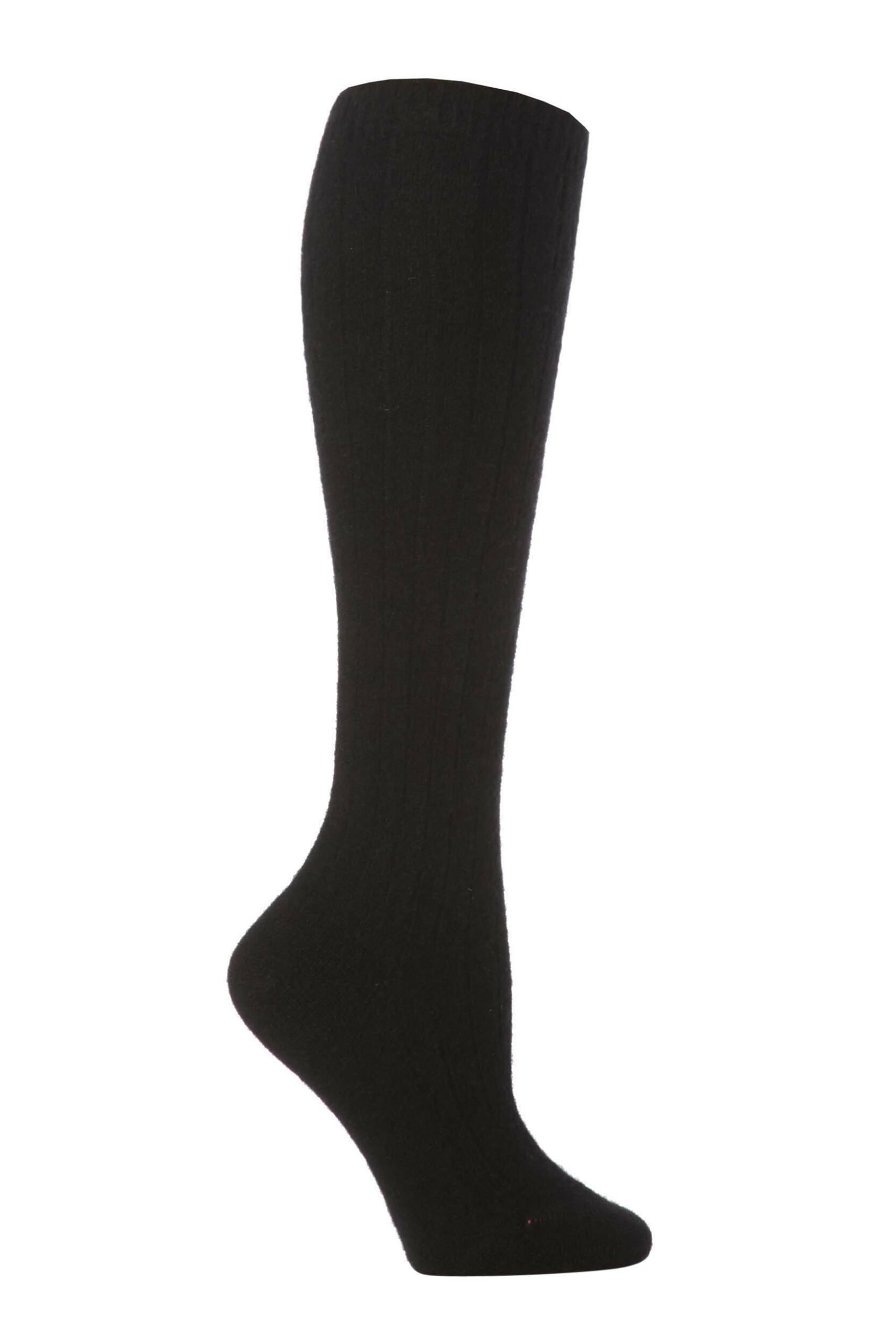 1 Pair Black 85% Cashmere Rib Knee High Ladies 4-7 Ladies - Pantherella