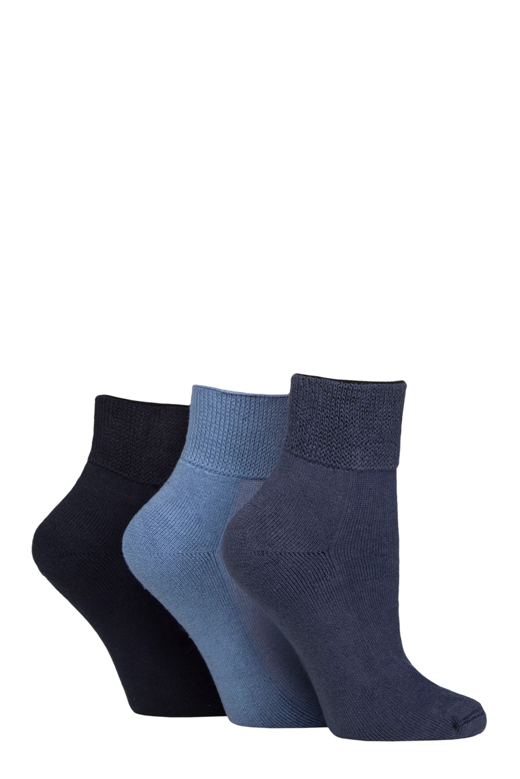 Women's 3 Pair IOMI FootNurse Cushioned Foot Bamboo Diabetic Ankle Socks Denim 4
