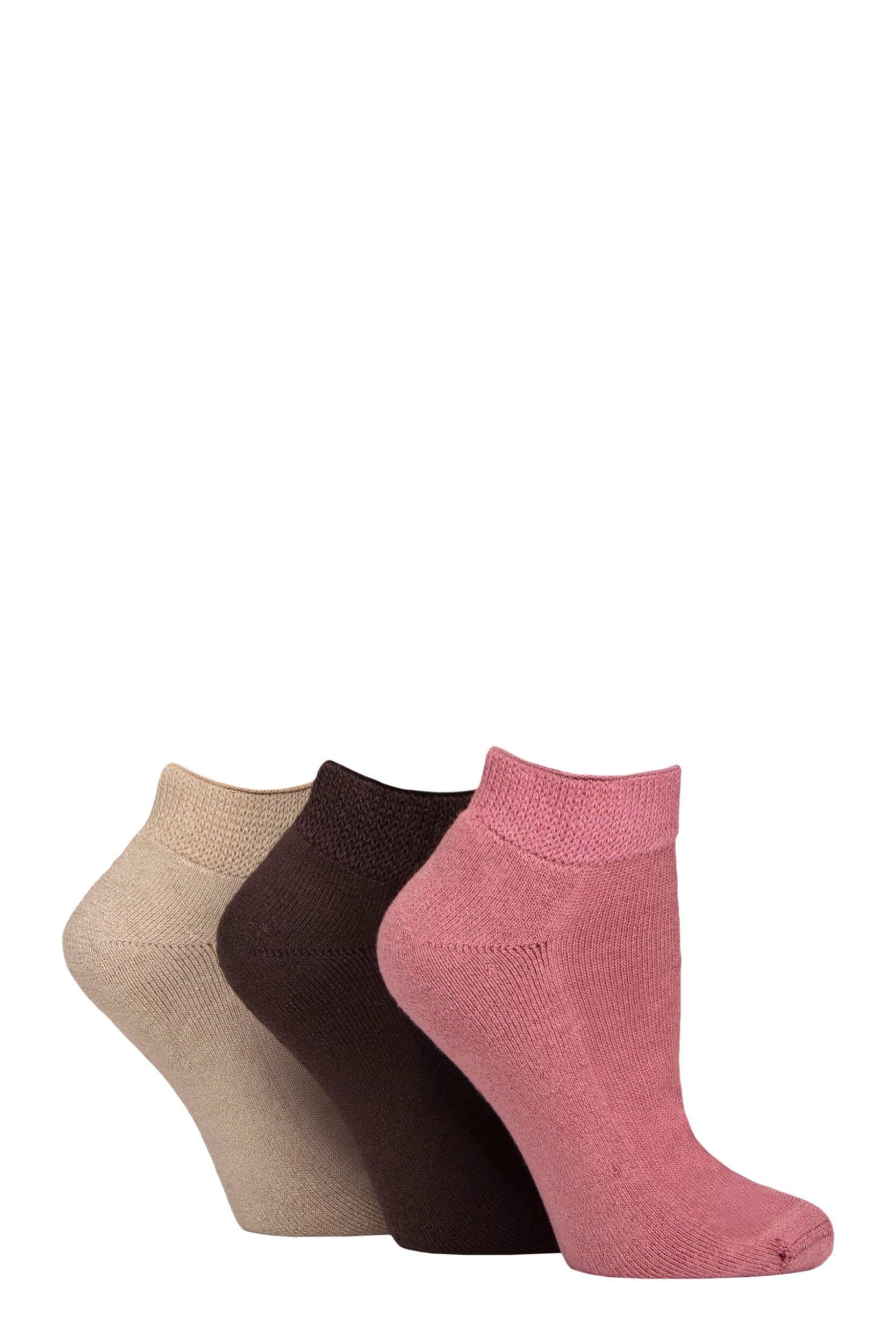 Women's 3 Pair IOMI FootNurse Cushioned Foot Bamboo Diabetic Trainer Socks Dusky Pink 4
