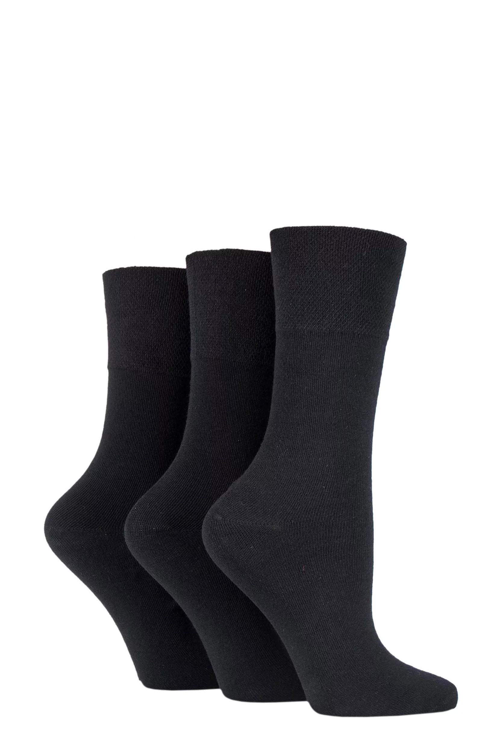 Women's 3 Pair IOMI FootNurse Gentle Grip Bamboo Diabetic Socks Black 4