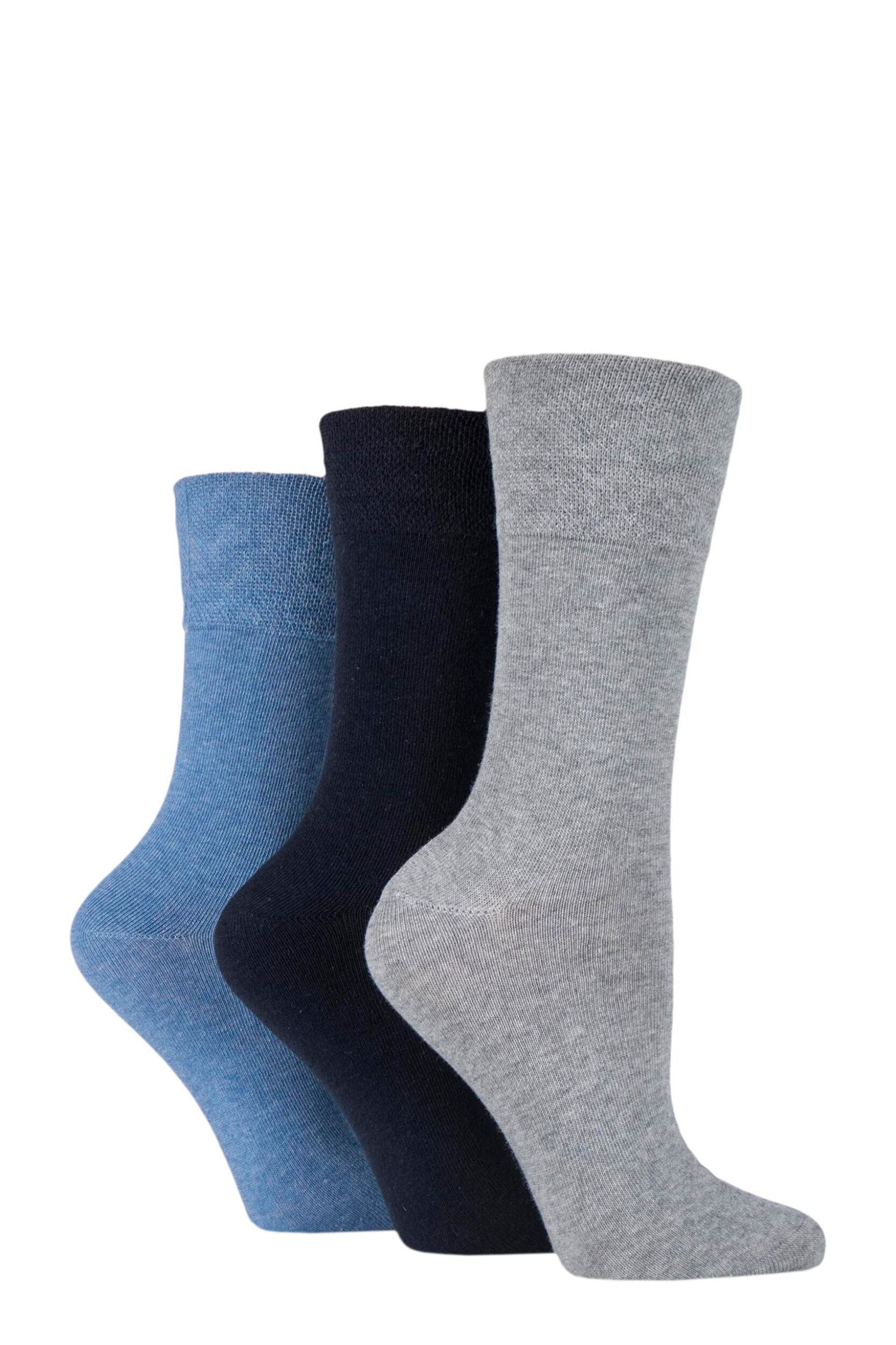 Image of Women's 3 Pair IOMI FootNurse Gentle Grip Bamboo Diabetic Socks Blue / Grey 4-8