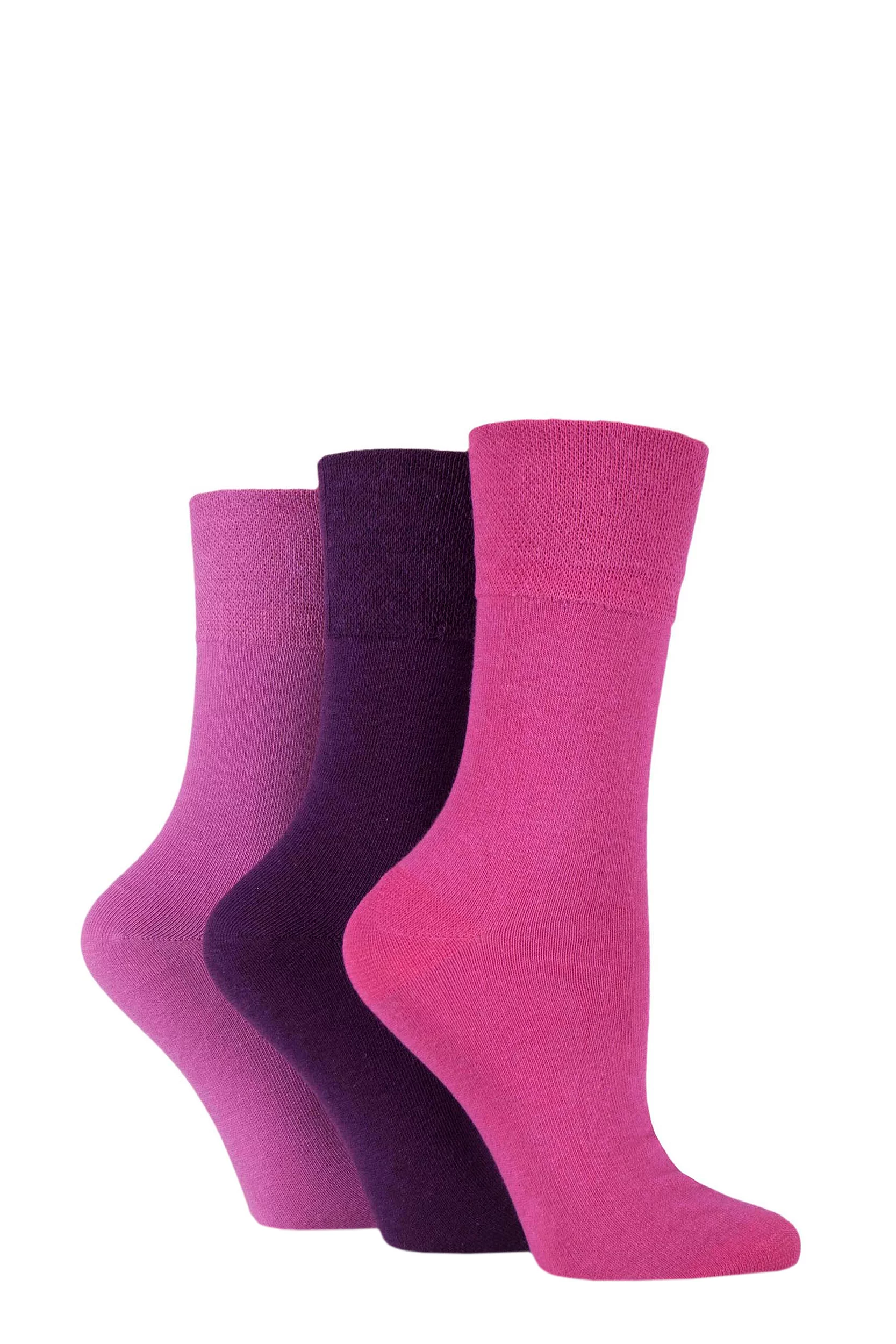 Women's 3 Pair IOMI FootNurse Gentle Grip Bamboo Diabetic Socks Pink / Purple 4