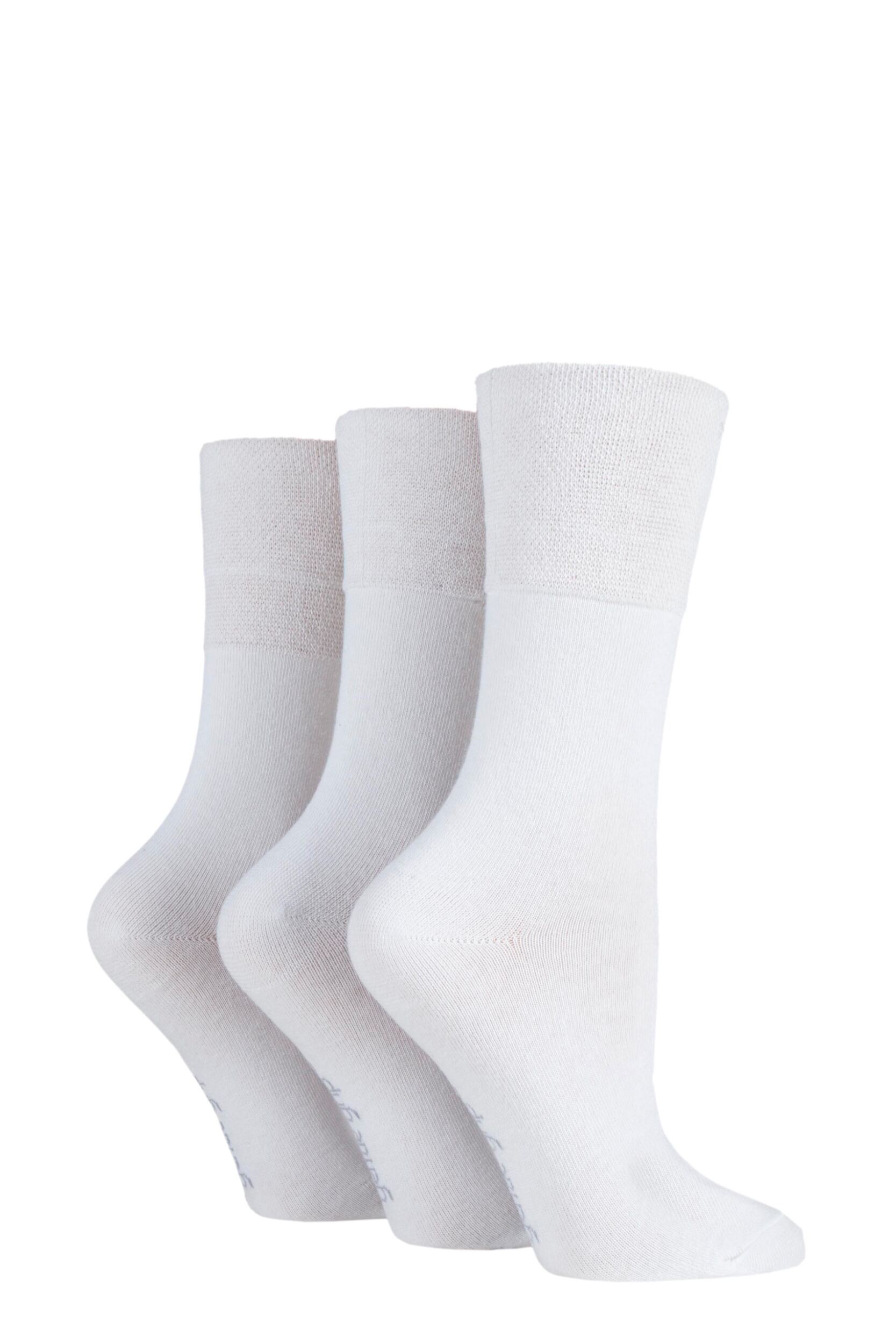 Image of Women's 3 Pair IOMI FootNurse Gentle Grip Bamboo Diabetic Socks White 4-8
