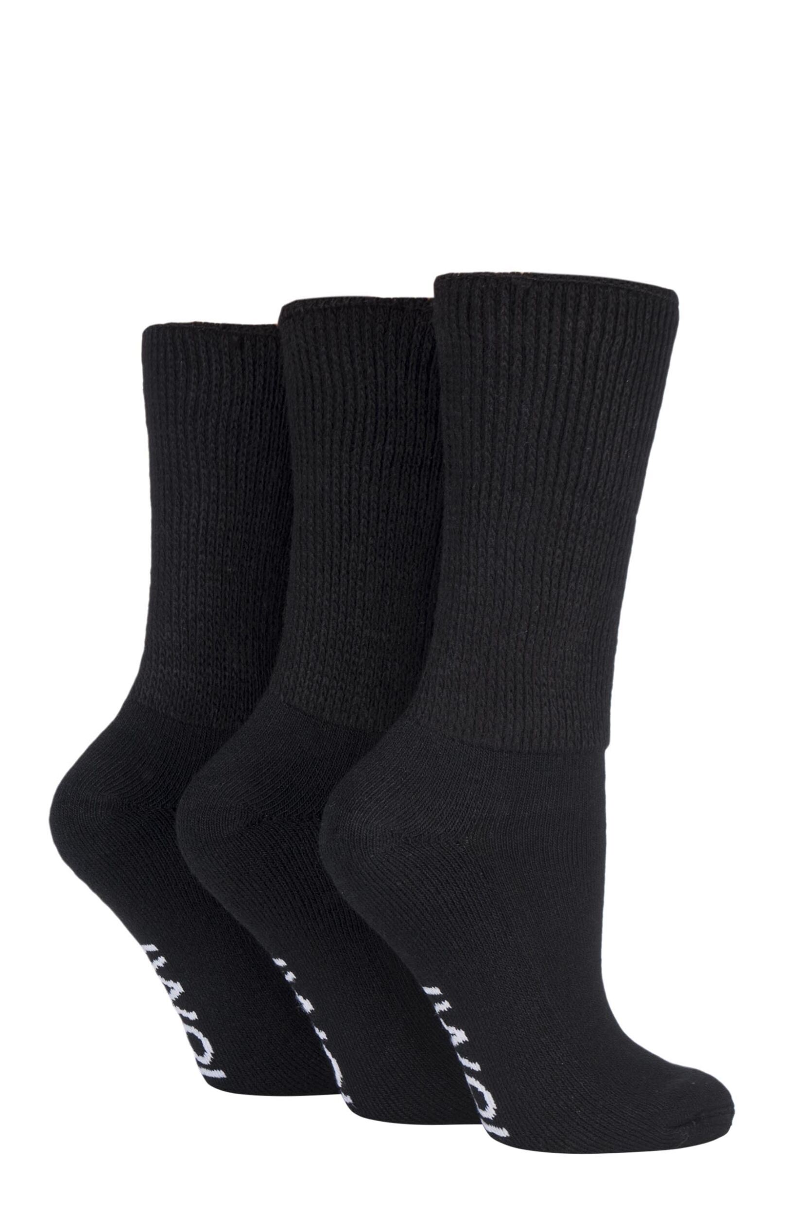 Image of 3 Pair Black Footnurse Gentle Grip Cushioned Foot Diabetic Socks Ladies 4-8 Ladies