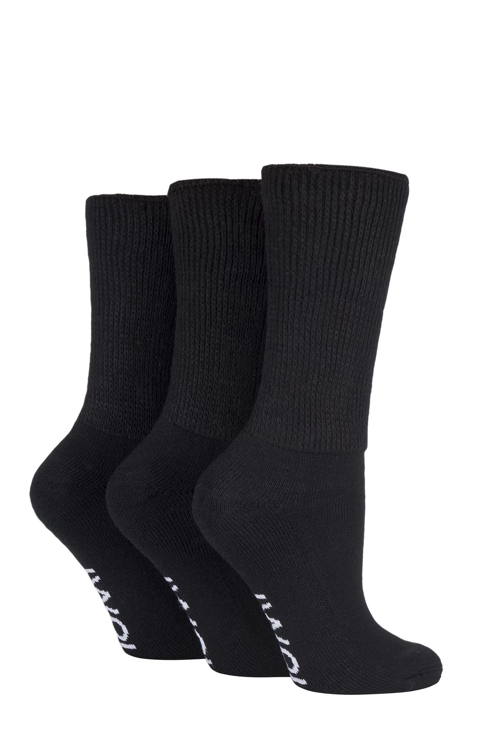 3 Pair Black Footnurse Gentle Grip Cushioned Foot Diabetic Socks Ladies 4-8 Ladies - Iomi