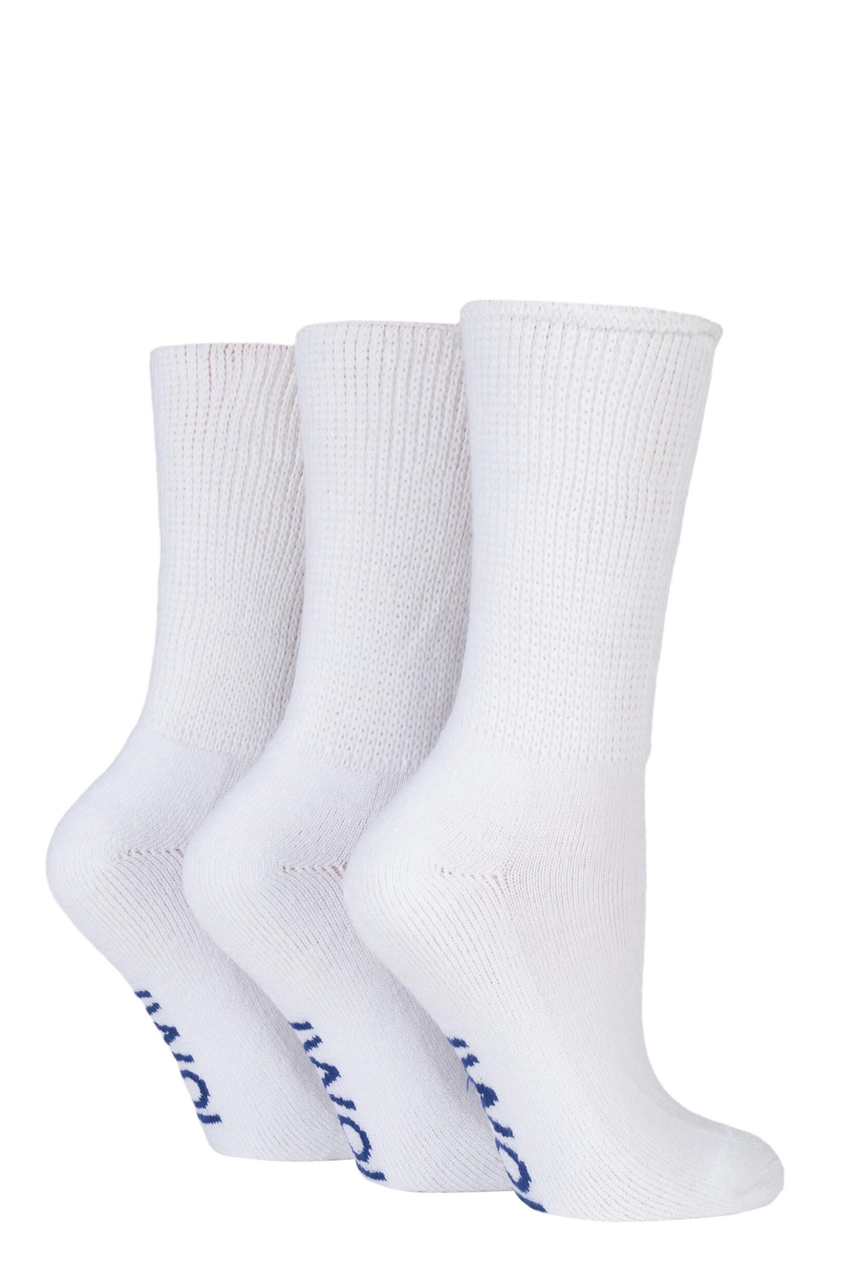 3 Pair White Footnurse Gentle Grip Cushioned Foot Diabetic Socks Ladies 4-8 Ladies - Iomi