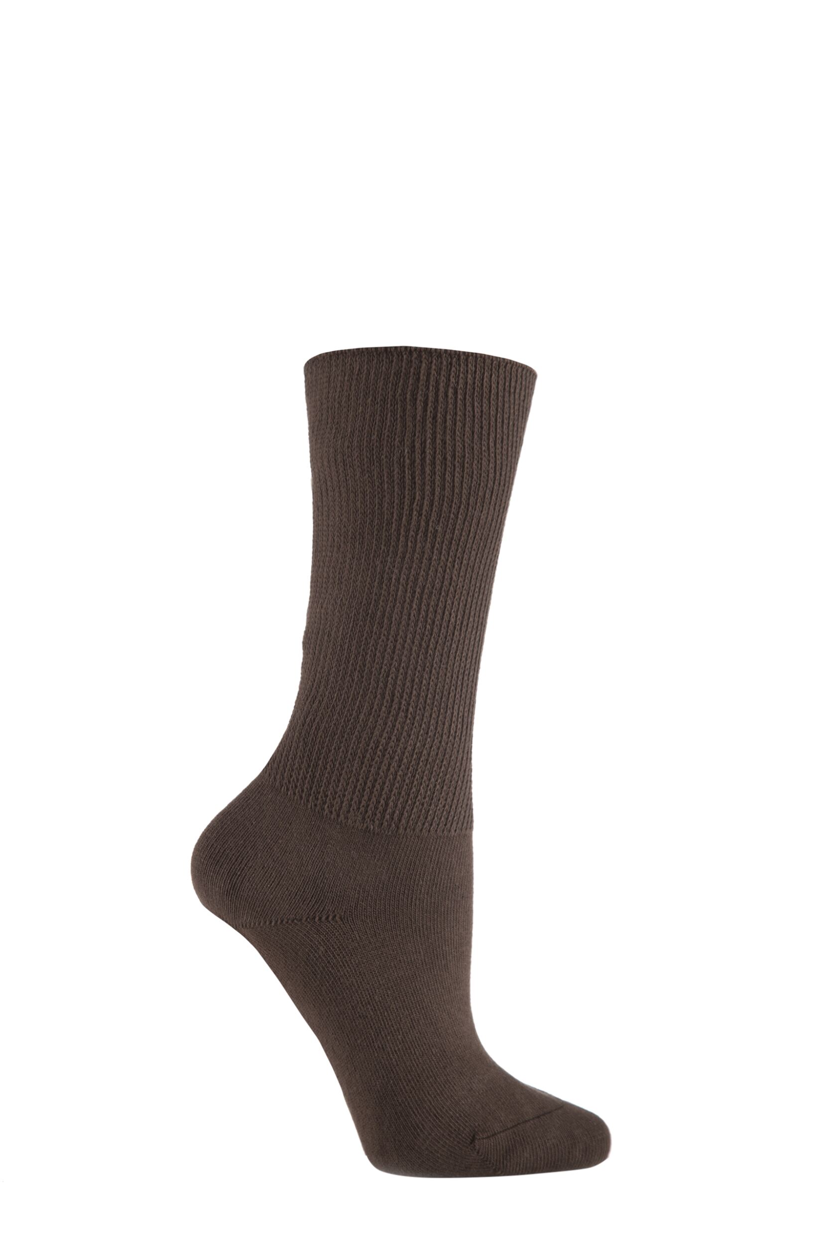Image of 1 Pair Brown Footnurse Oedema Extra Wide Cotton Socks Ladies