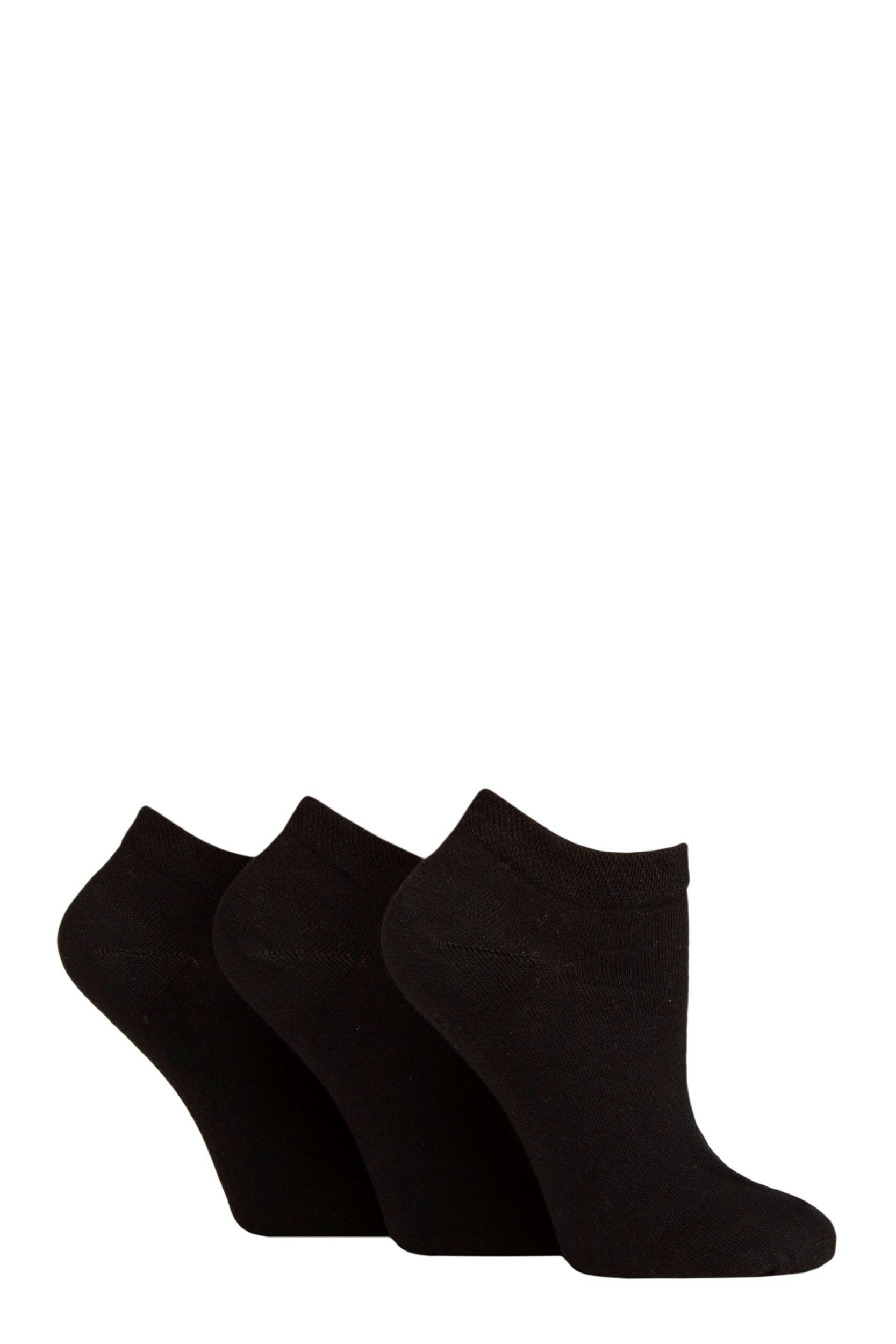 Women's 3 Pair IOMI FootNurse Gentle Grip Diabetic Cotton Trainer Socks Black 4-8